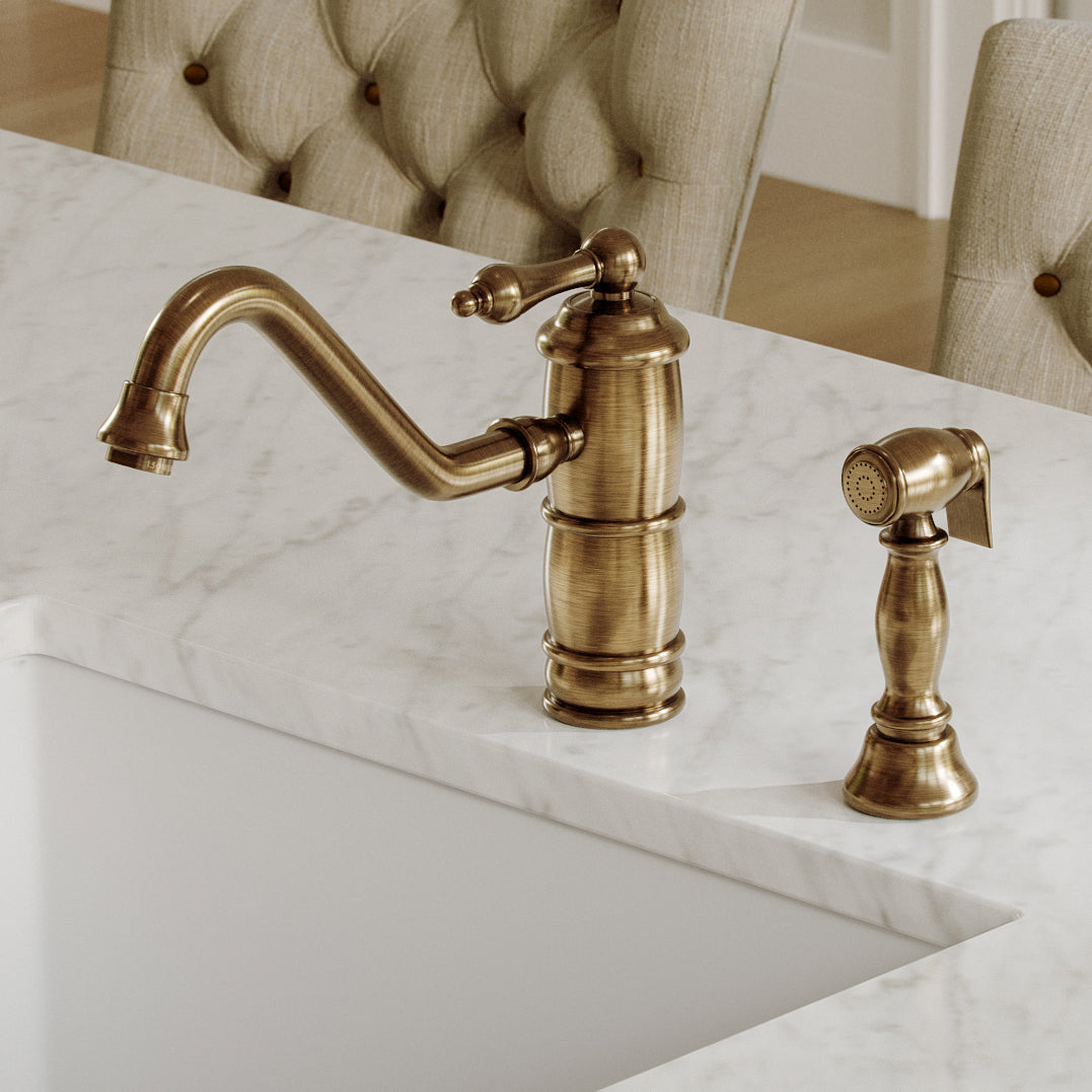 Solid brass deck mount single-hole kitchen faucet with lever