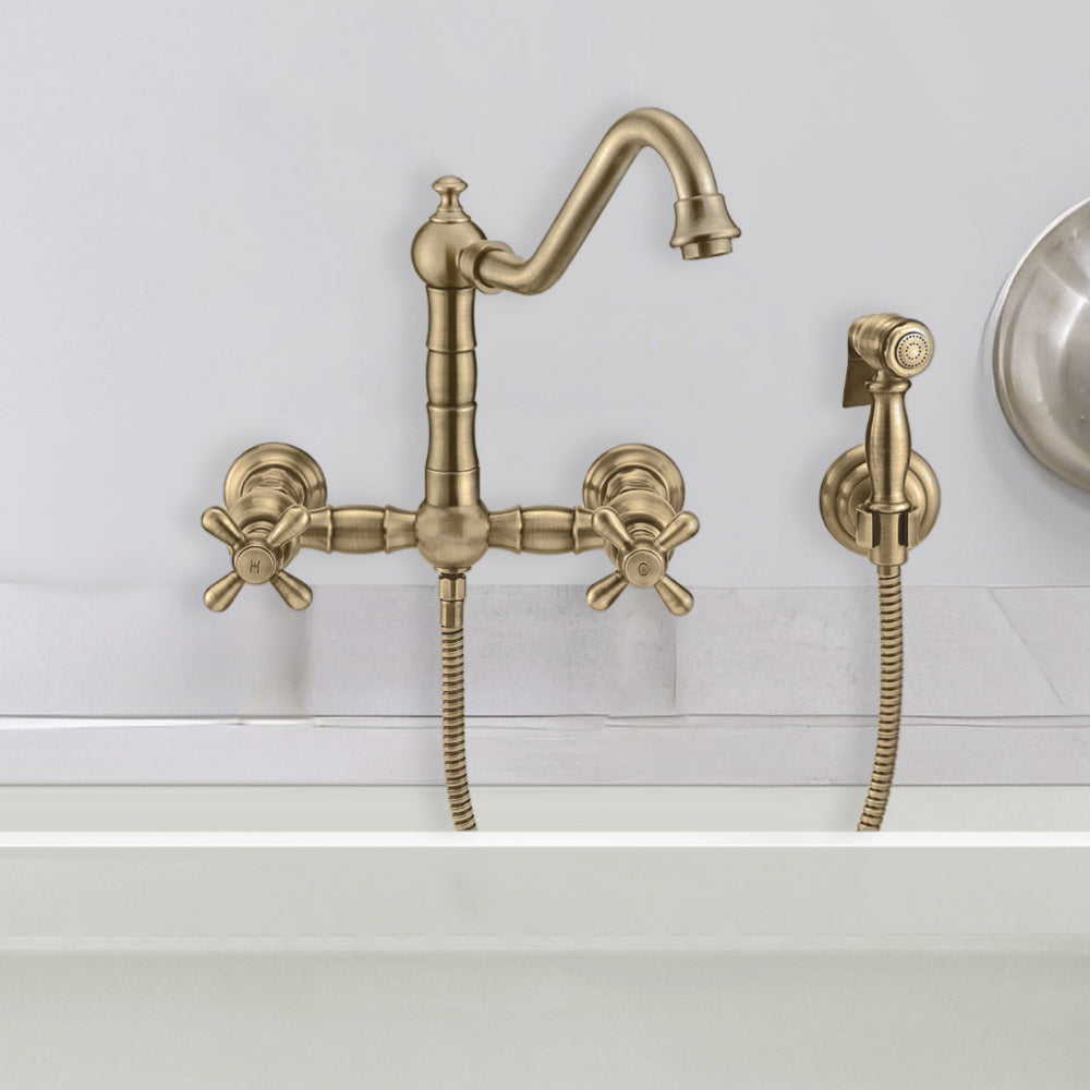 Wall Mount Faucet with a Long Traditional Swivel Spout, Cross