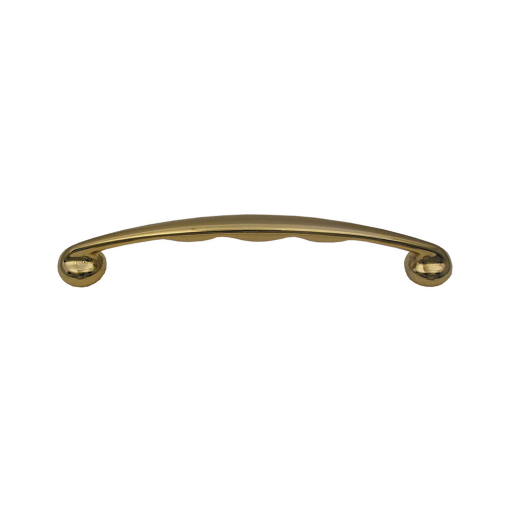 Solid brass curved pull handle with grip notches.