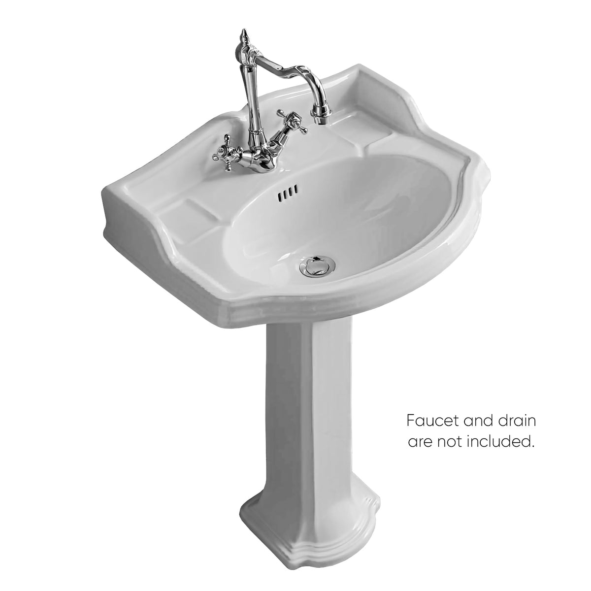 23&quot; Traditional Pedestal with an Integrated small oval bowl, Backsplash, Dual Soap Ledges, and Decorative Trim