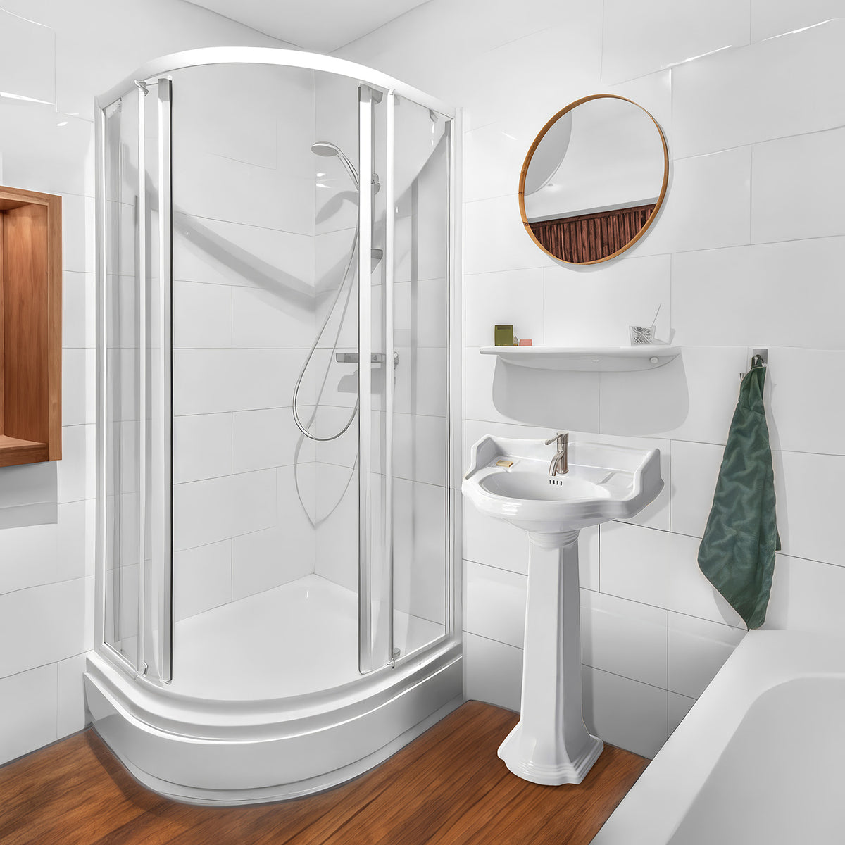 23&quot; Traditional Pedestal with an Integrated small oval bowl, Backsplash, Dual Soap Ledges, and Decorative Trim