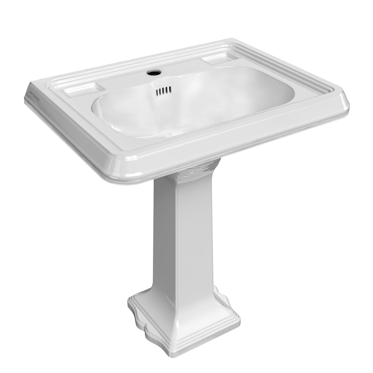 29&quot; Traditional Pedestal Sink with Large Rectangular Bowl, Dual Soap Ledges, Overflow Control Rim and Overflow