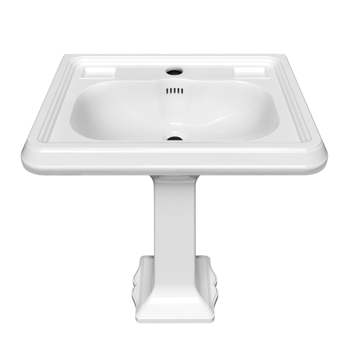 29&quot; Traditional Pedestal Sink with Large Rectangular Bowl, Dual Soap Ledges, Overflow Control Rim and Overflow