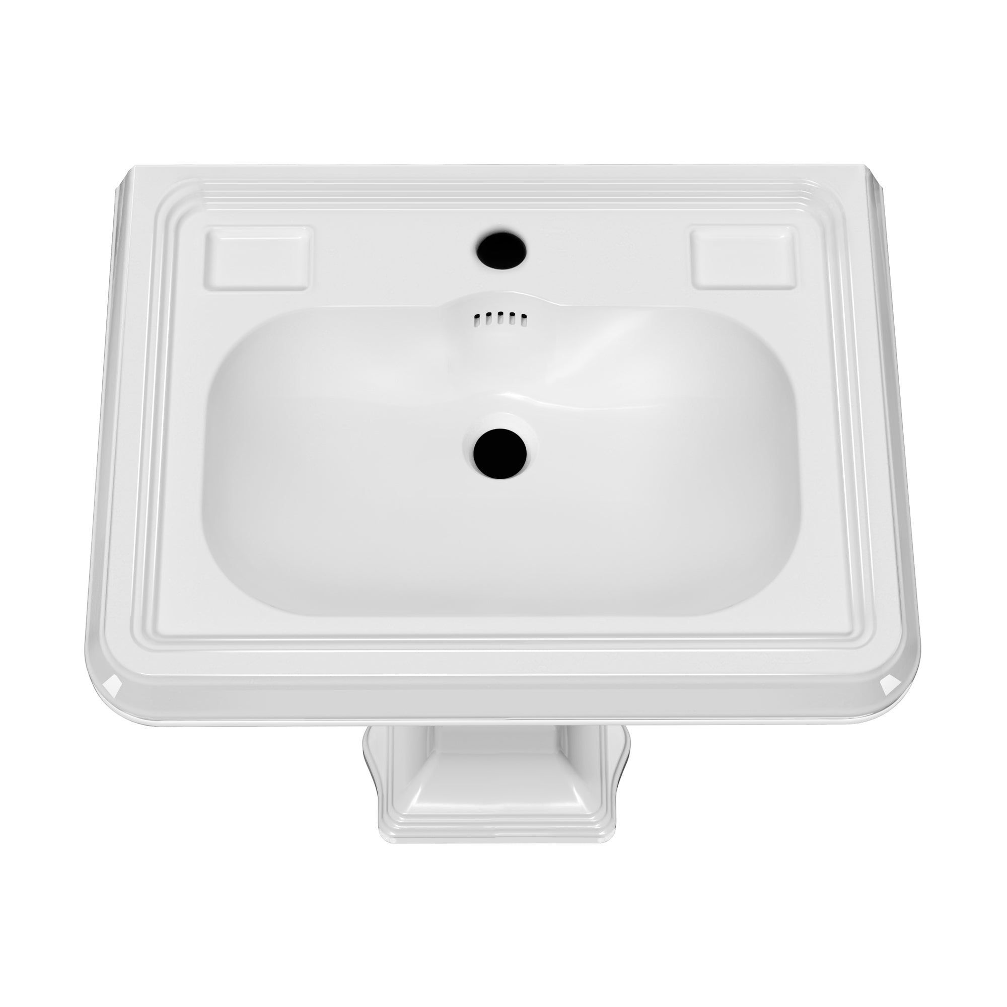 29" Traditional Pedestal Sink with Large Rectangular Bowl, Dual Soap Ledges, Overflow Control Rim and Overflow