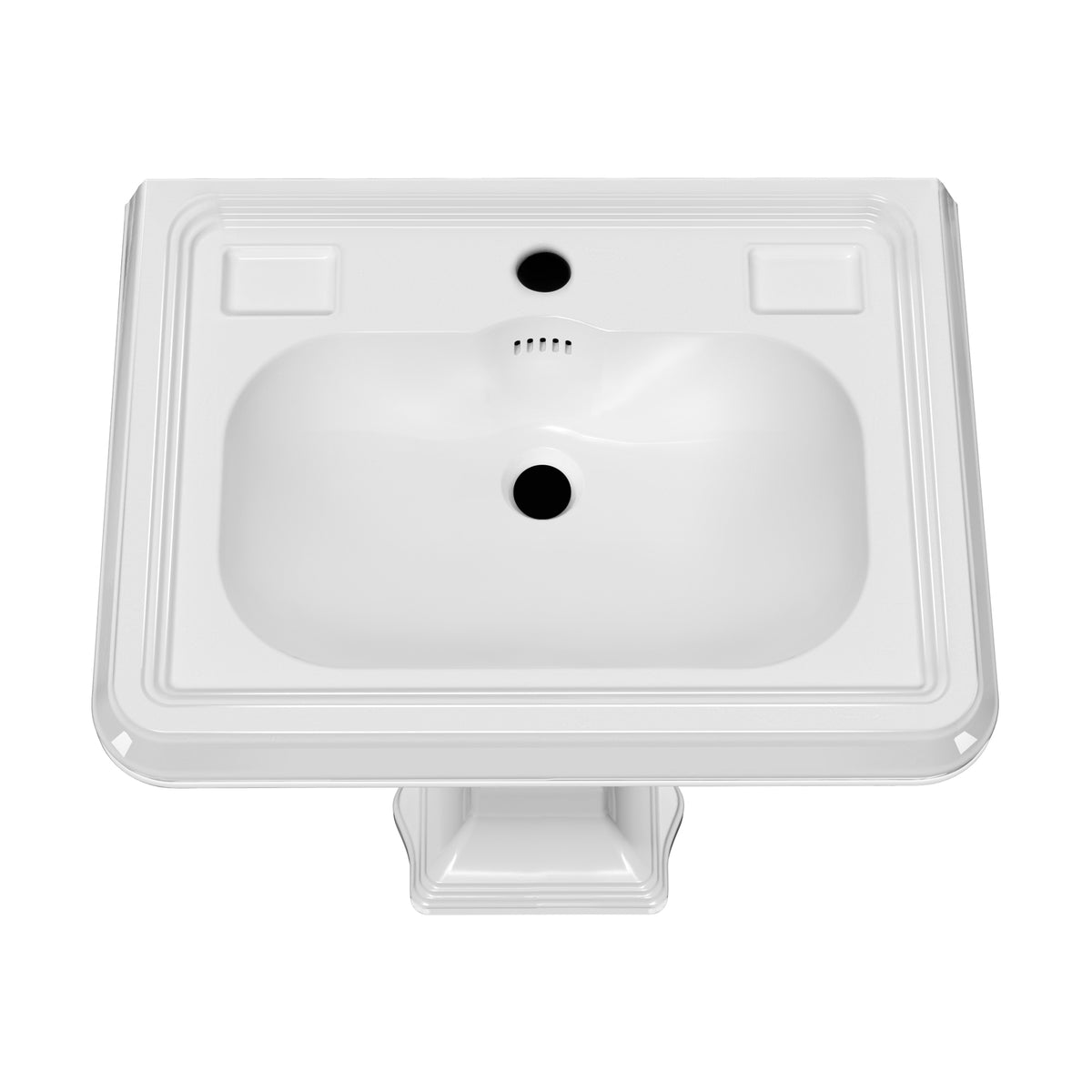 29&quot; Traditional Pedestal Sink with Large Rectangular Bowl, Dual Soap Ledges, Overflow Control Rim and Overflow