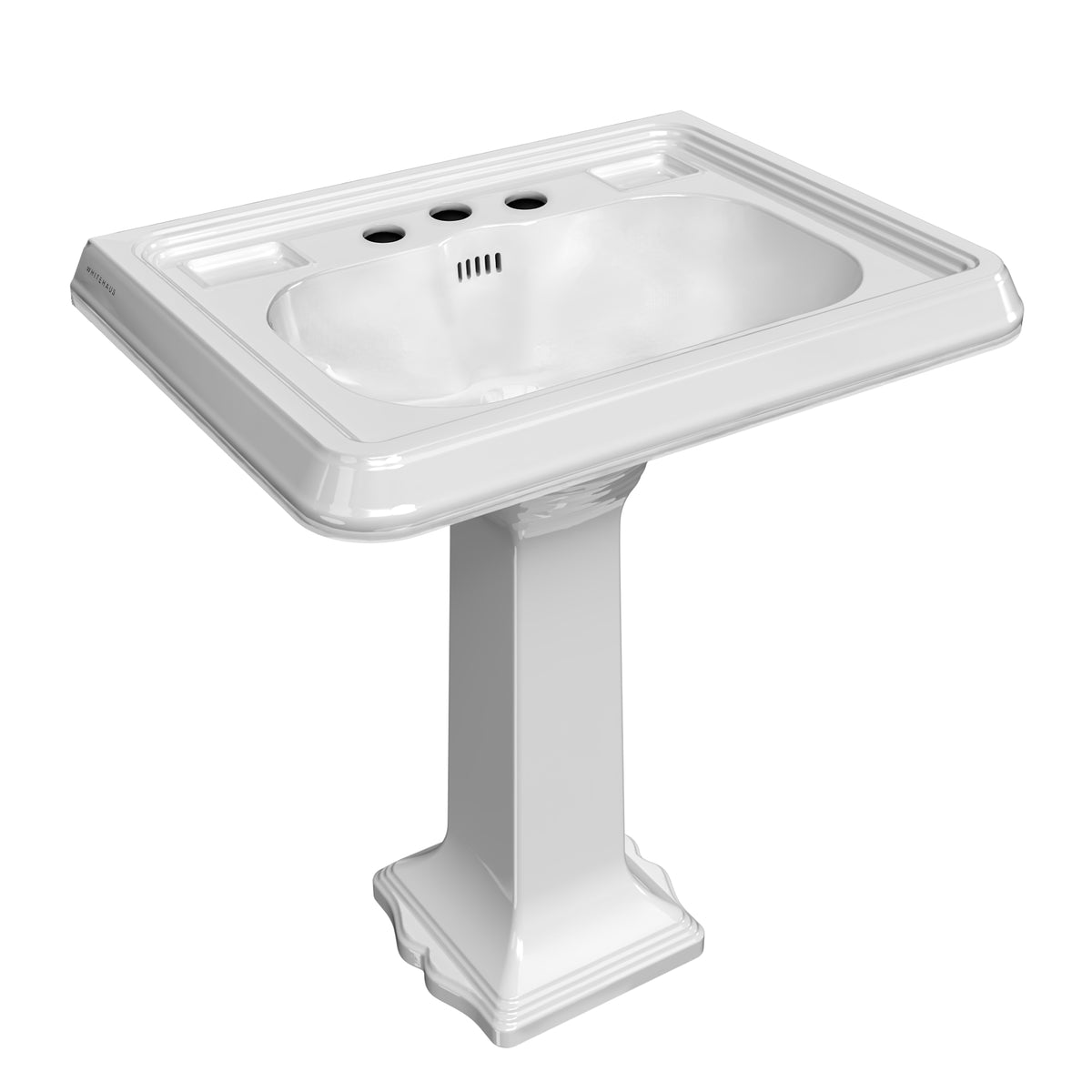 29&quot; Traditional Pedestal Sink with Large Rectangular Bowl, Dual Soap Ledges, Overflow Control Rim and Overflow