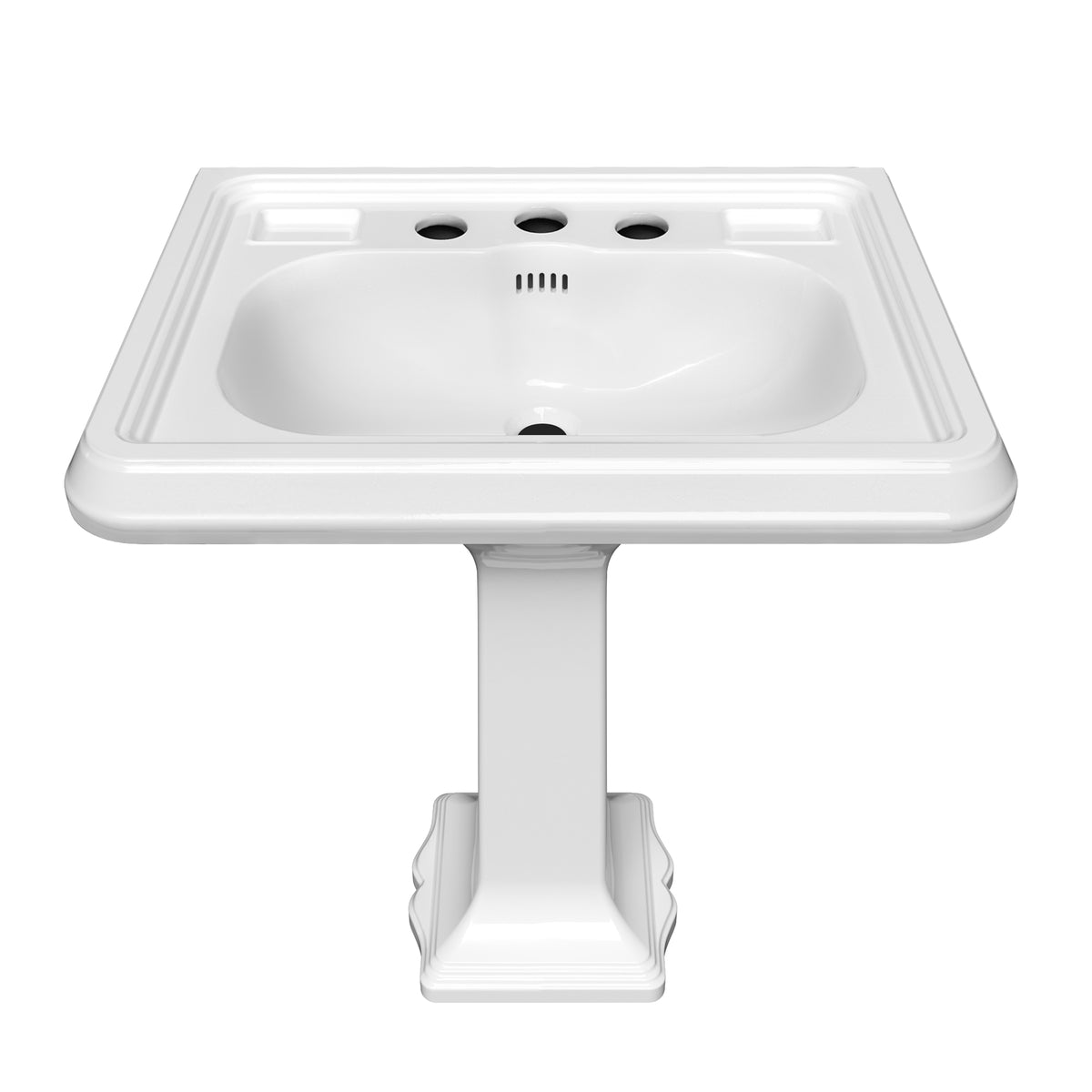 29&quot; Traditional Pedestal Sink with Large Rectangular Bowl, Dual Soap Ledges, Overflow Control Rim and Overflow