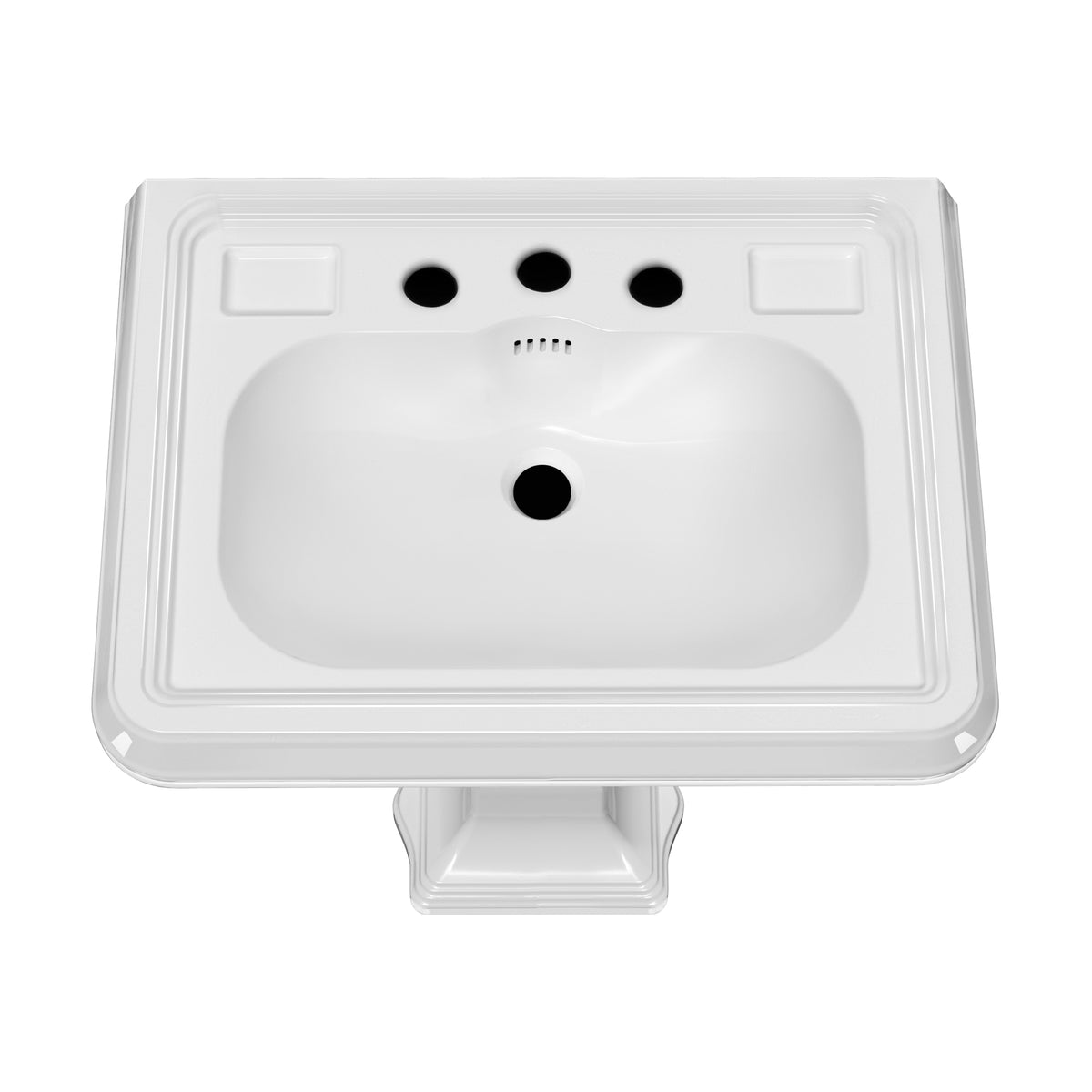 29&quot; Traditional Pedestal Sink with Large Rectangular Bowl, Dual Soap Ledges, Overflow Control Rim and Overflow