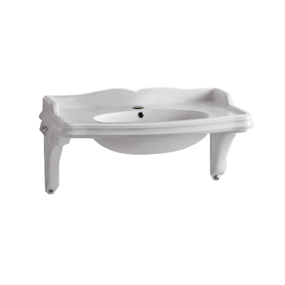 40&quot; Large Rectangular Wall Mount Basin with Integrated Oval Bowl and Ceramic Shelf Supports