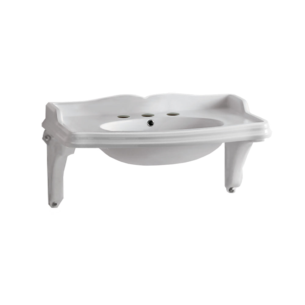 40&quot; Large Rectangular Wall Mount Basin with Integrated Oval Bowl and Ceramic Shelf Supports