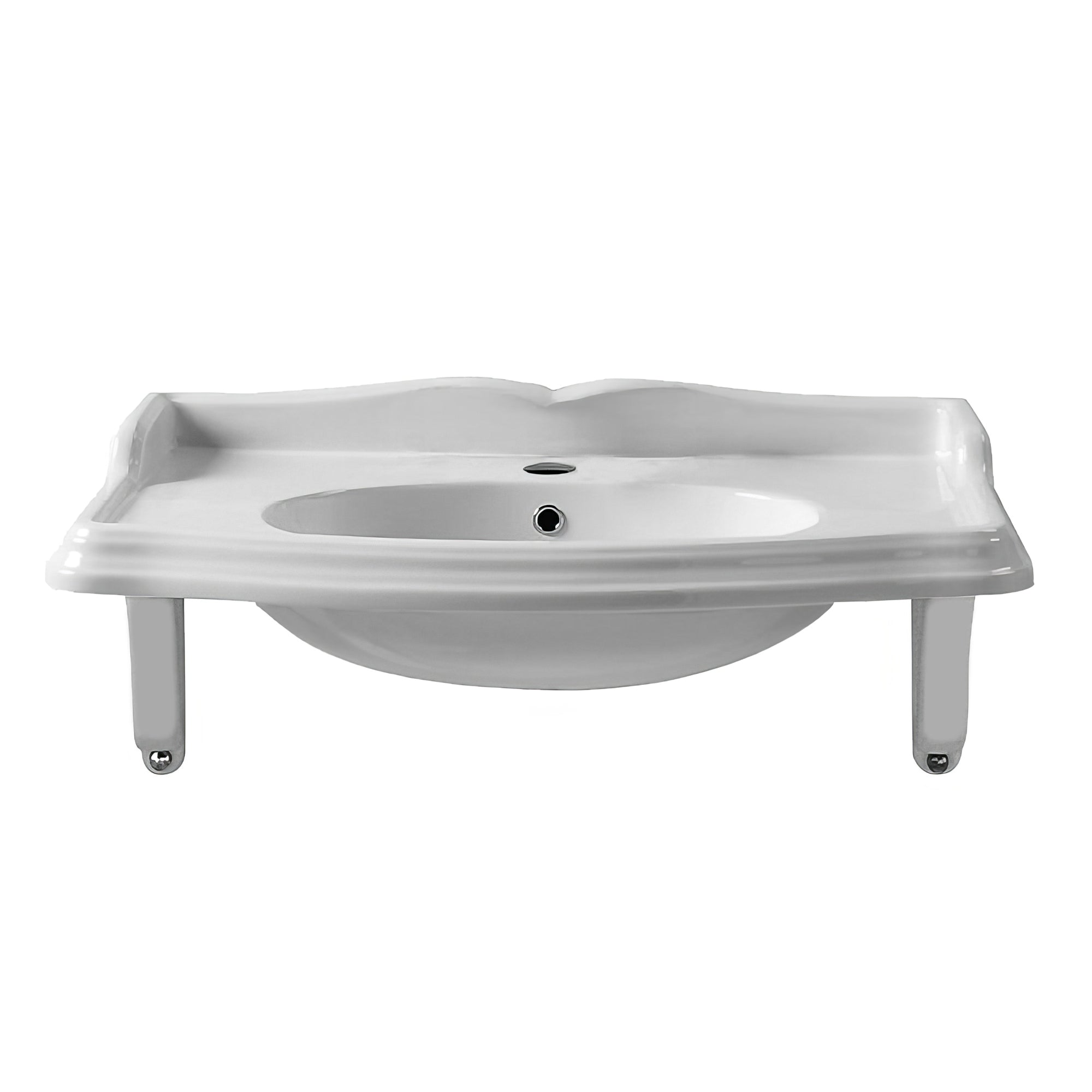 Large Traditional Wall Mount Basin with Integrated Oval Bowl and Ceramic Shelf Supports