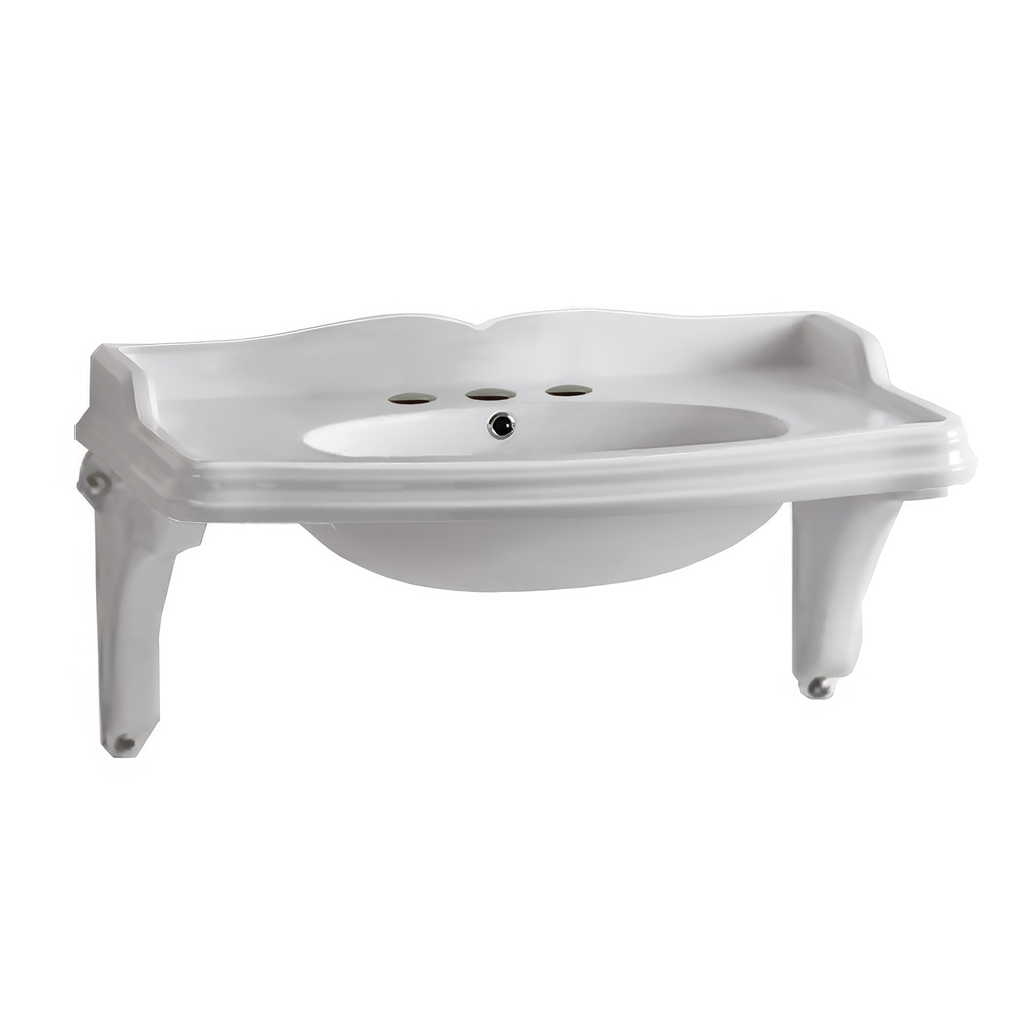 Large Traditional Wall Mount Basin with Integrated Oval Bowl and Ceramic Shelf Supports