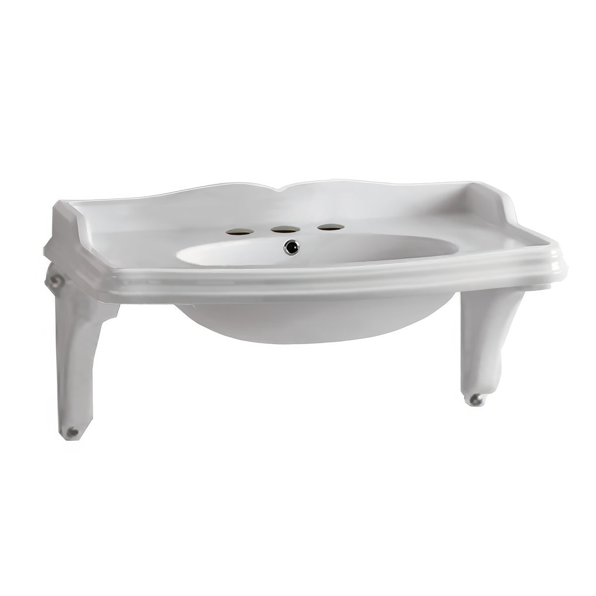 Large Traditional Wall Mount Basin with Integrated Oval Bowl and Ceramic Shelf Supports