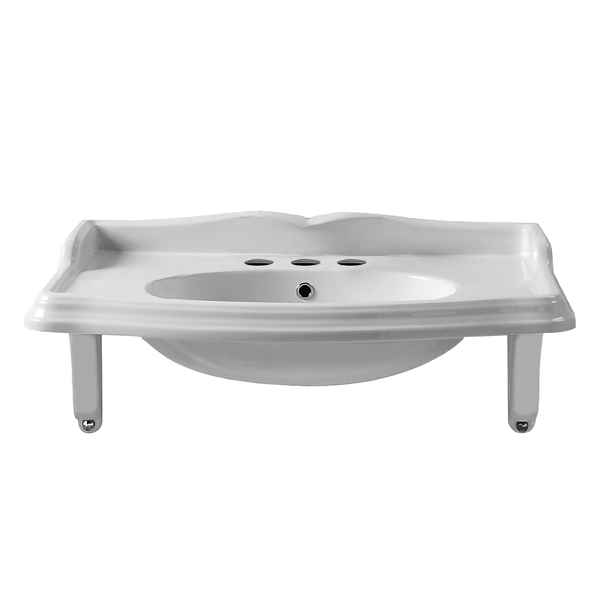 Large Traditional Wall Mount Basin with Integrated Oval Bowl and Ceramic Shelf Supports
