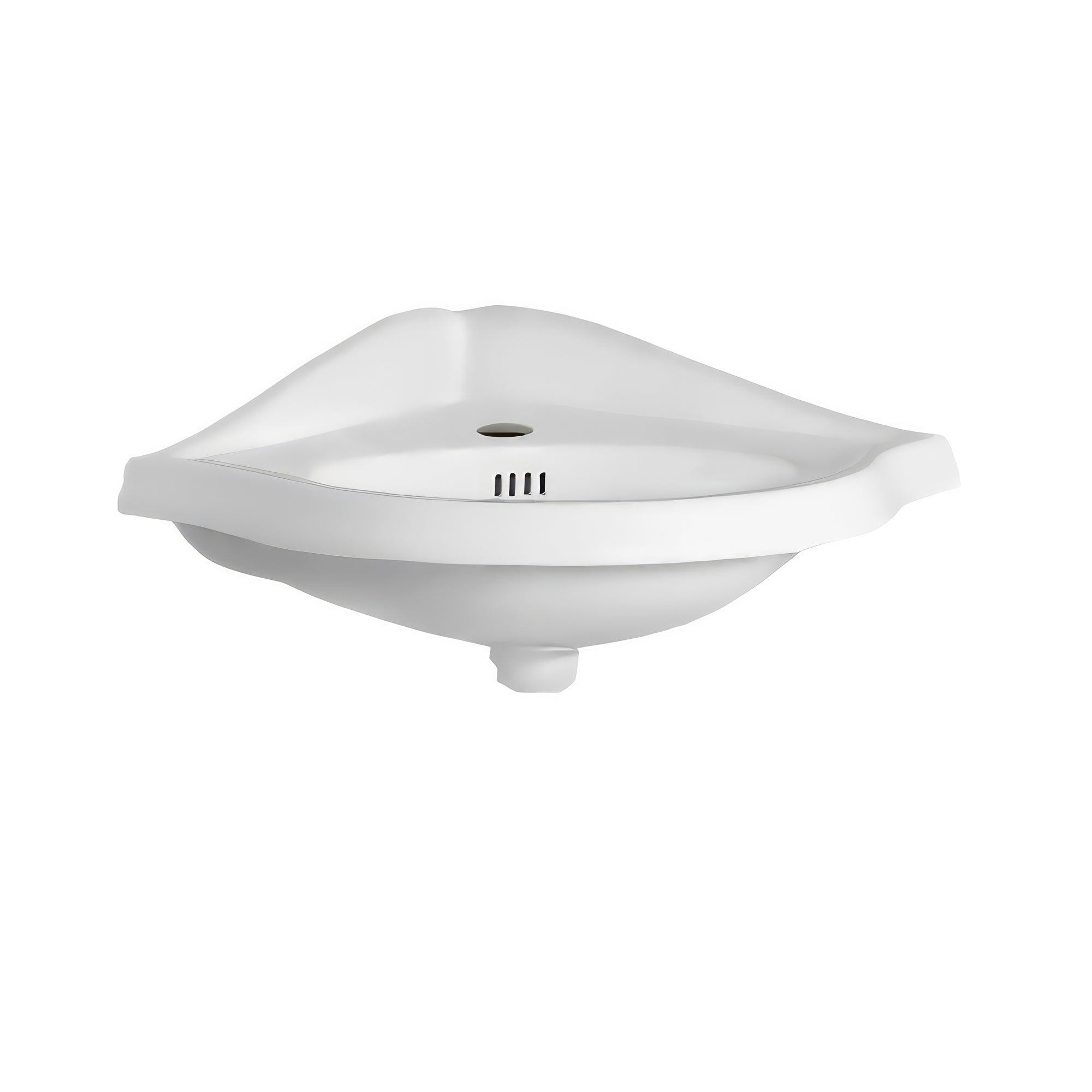 29" Corner Wall Mount Basin with Oval bowl, Backsplash, and Dual Soap Ledges