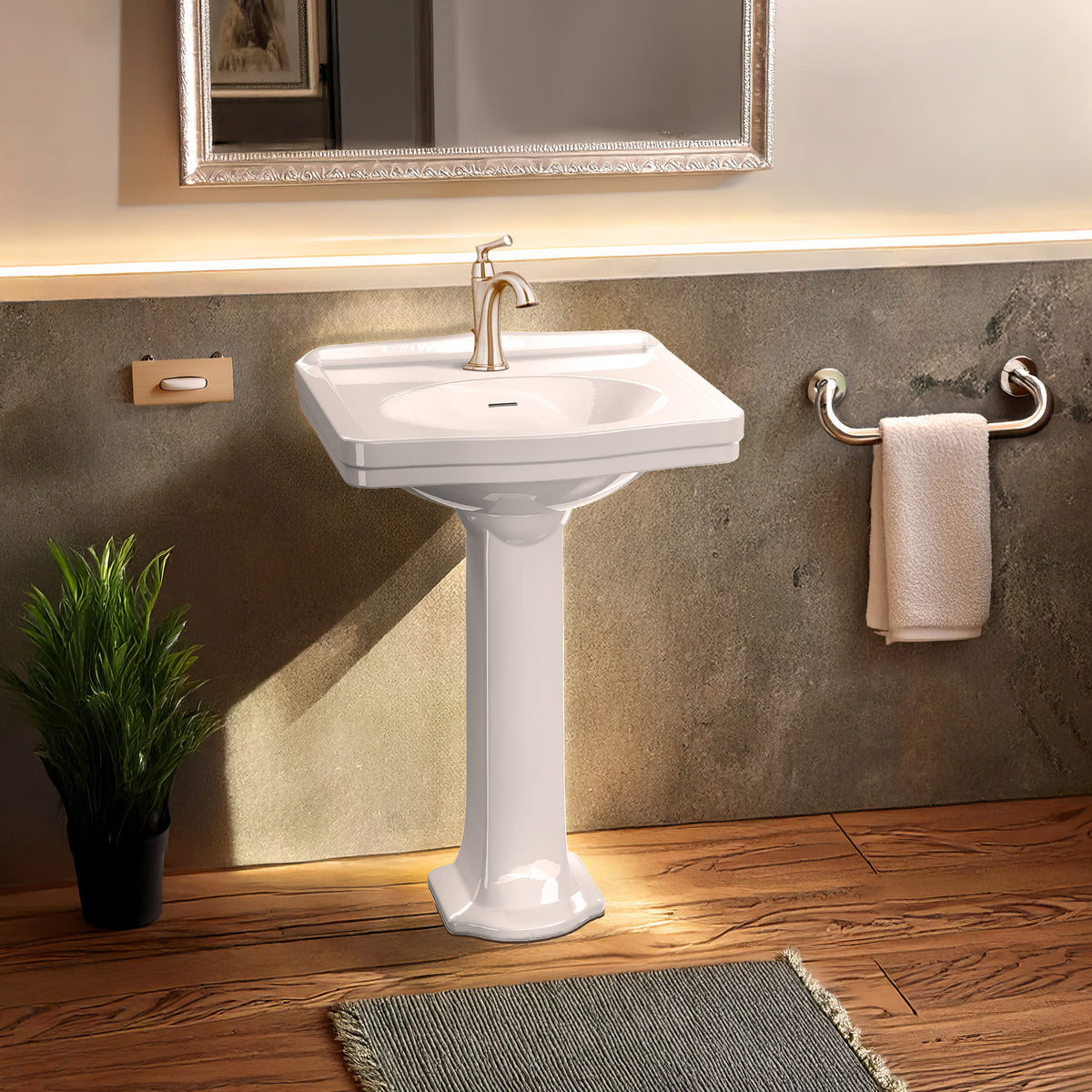 23&quot; Traditional Pedestal Sink with an Integrated Oval Bowl, Low-Rise Backsplash and Overflow