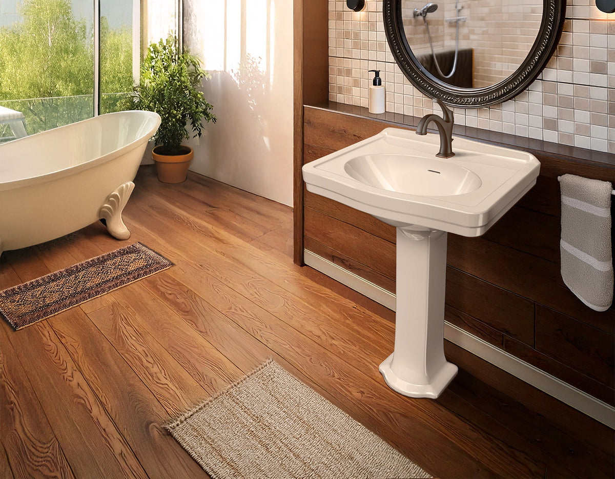 23&quot; Traditional Pedestal Sink with an Integrated Oval Bowl, Low-Rise Backsplash and Overflow