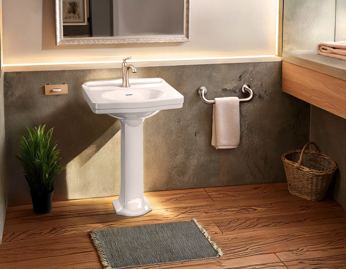 23&quot; Traditional Pedestal Sink with an Integrated Oval Bowl, Low-Rise Backsplash and Overflow