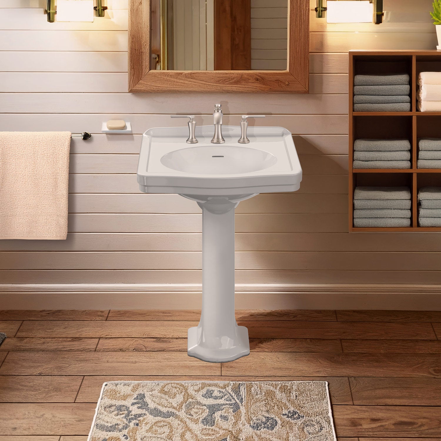 23" Traditional Pedestal Sink with an Integrated Oval Bowl, Low-Rise Backsplash and Overflow