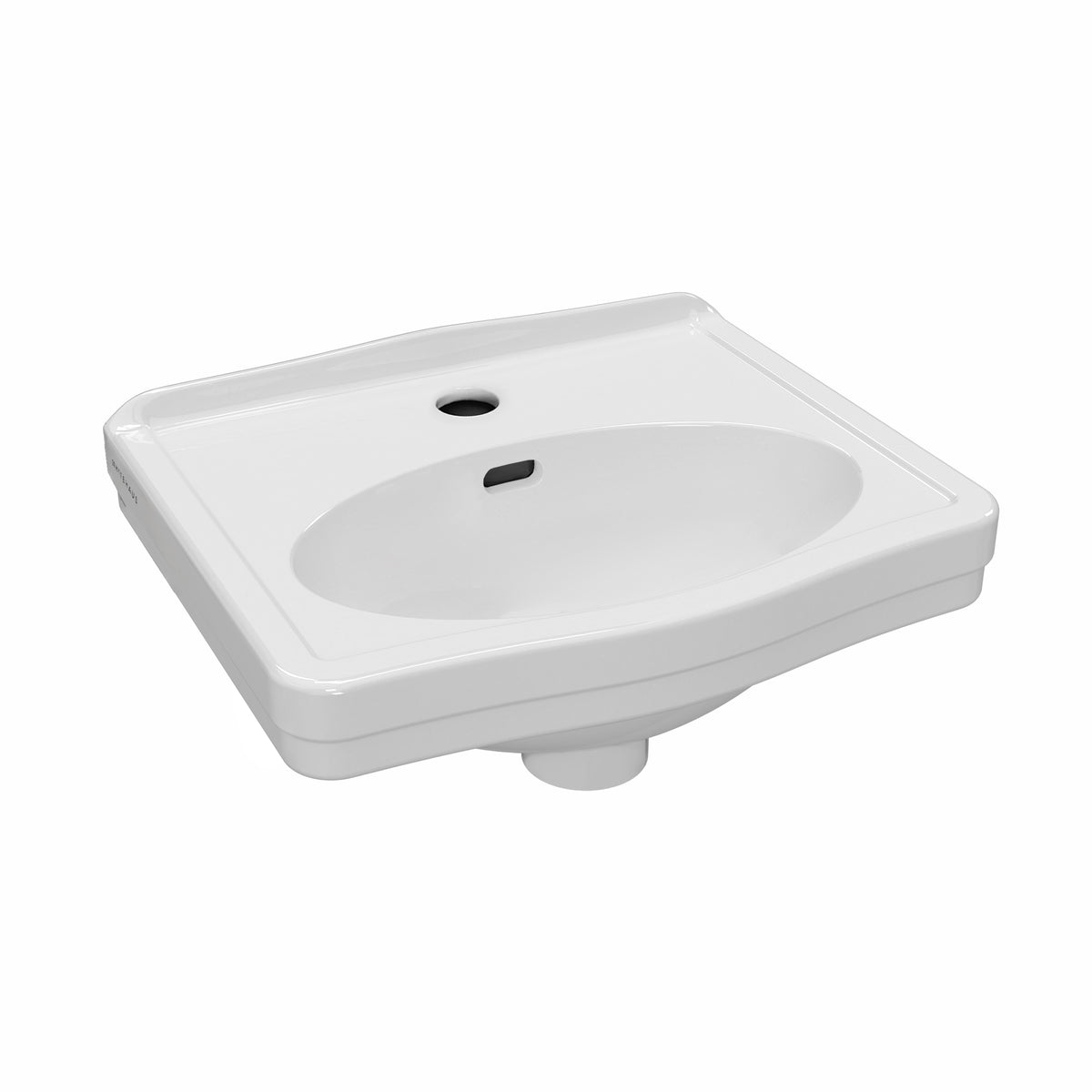 15&quot; Rectangular Wall Mount Basin with Integrated Oval Bowl, Low-Rise Backsplash, Single Faucet Drilling and Overflow