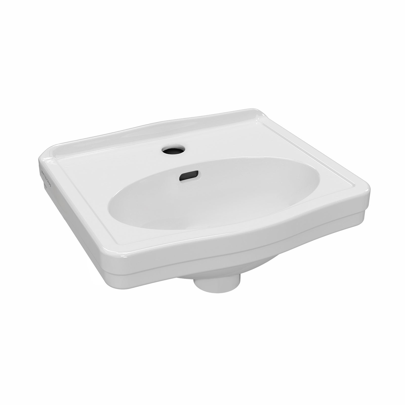 15" Rectangular Wall Mount Basin with Integrated Oval Bowl, Low-Rise Backsplash, Single Faucet Drilling and Overflow