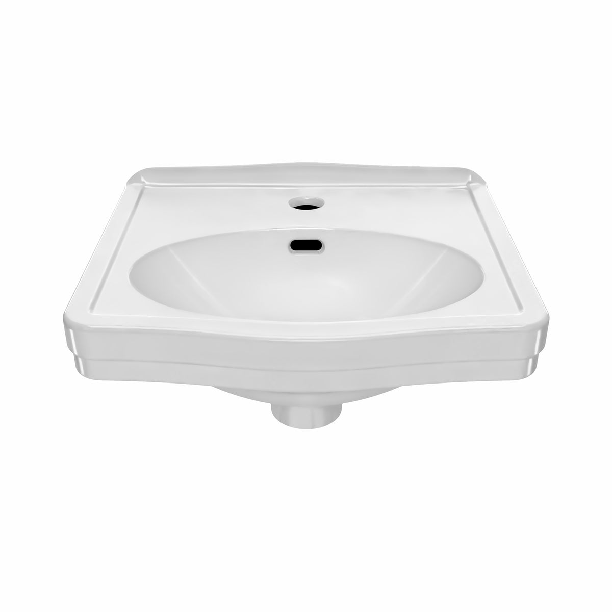 15&quot; Rectangular Wall Mount Basin with Integrated Oval Bowl, Low-Rise Backsplash, Single Faucet Drilling and Overflow