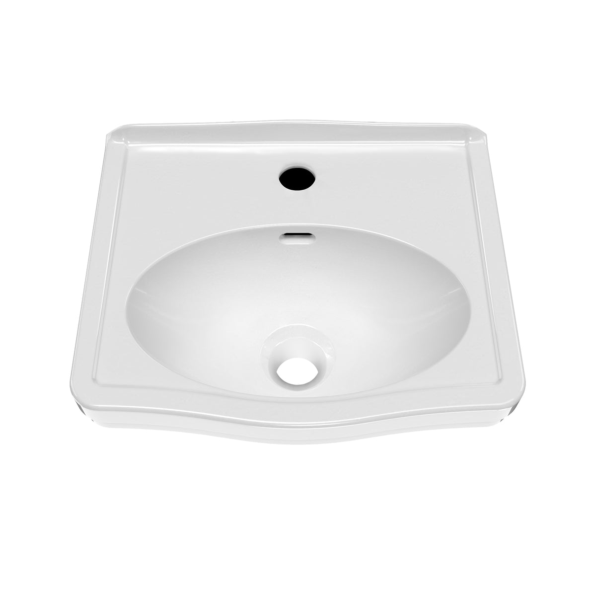 15&quot; Rectangular Wall Mount Basin with Integrated Oval Bowl, Low-Rise Backsplash, Single Faucet Drilling and Overflow