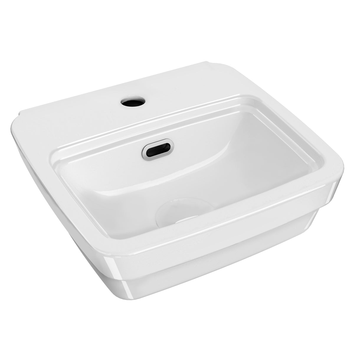 Rectangular Wall Mount Basin with Overflow Control Ledge, Single Faucet Drilling and Overflow