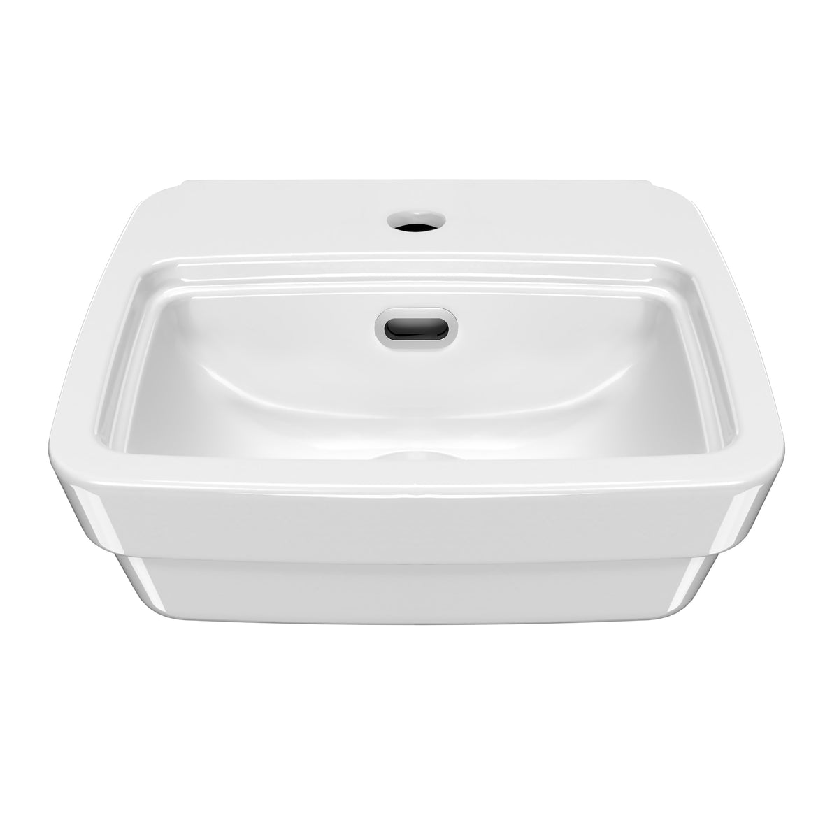 Rectangular Wall Mount Basin with Overflow Control Ledge, Single Faucet Drilling and Overflow