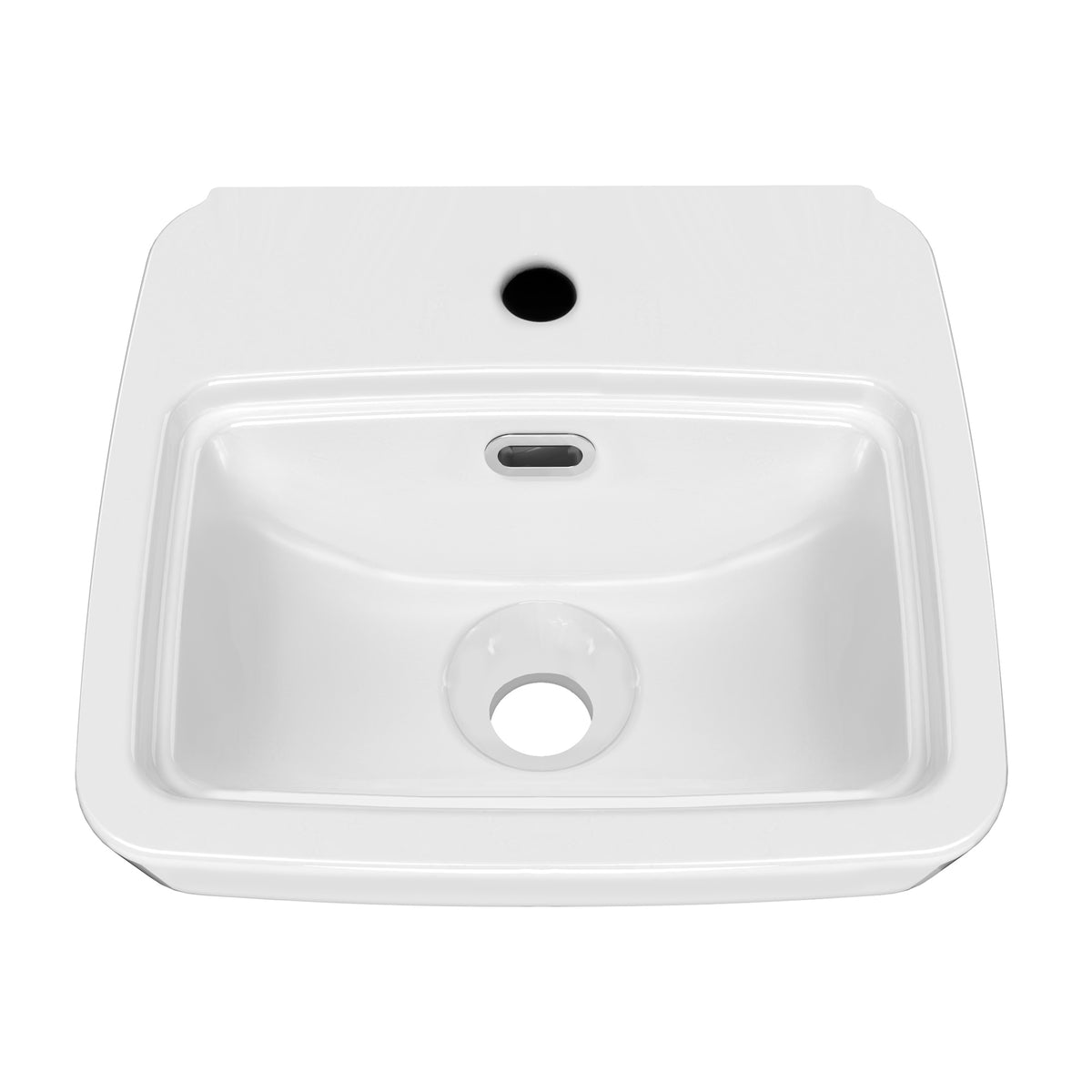 Rectangular Wall Mount Basin with Overflow Control Ledge, Single Faucet Drilling and Overflow