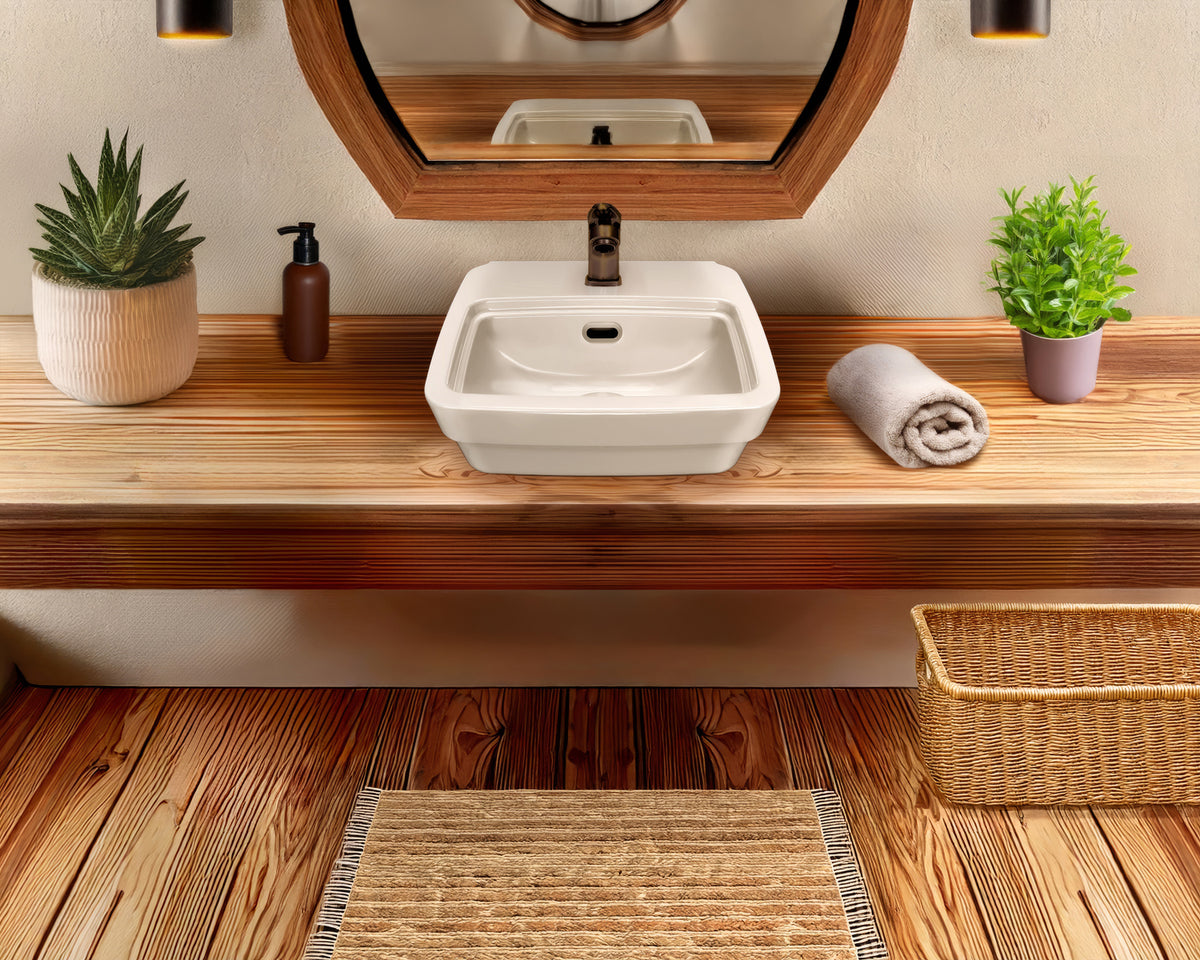 Rectangular Wall Mount Basin with Overflow Control Ledge, Single Faucet Drilling and Overflow