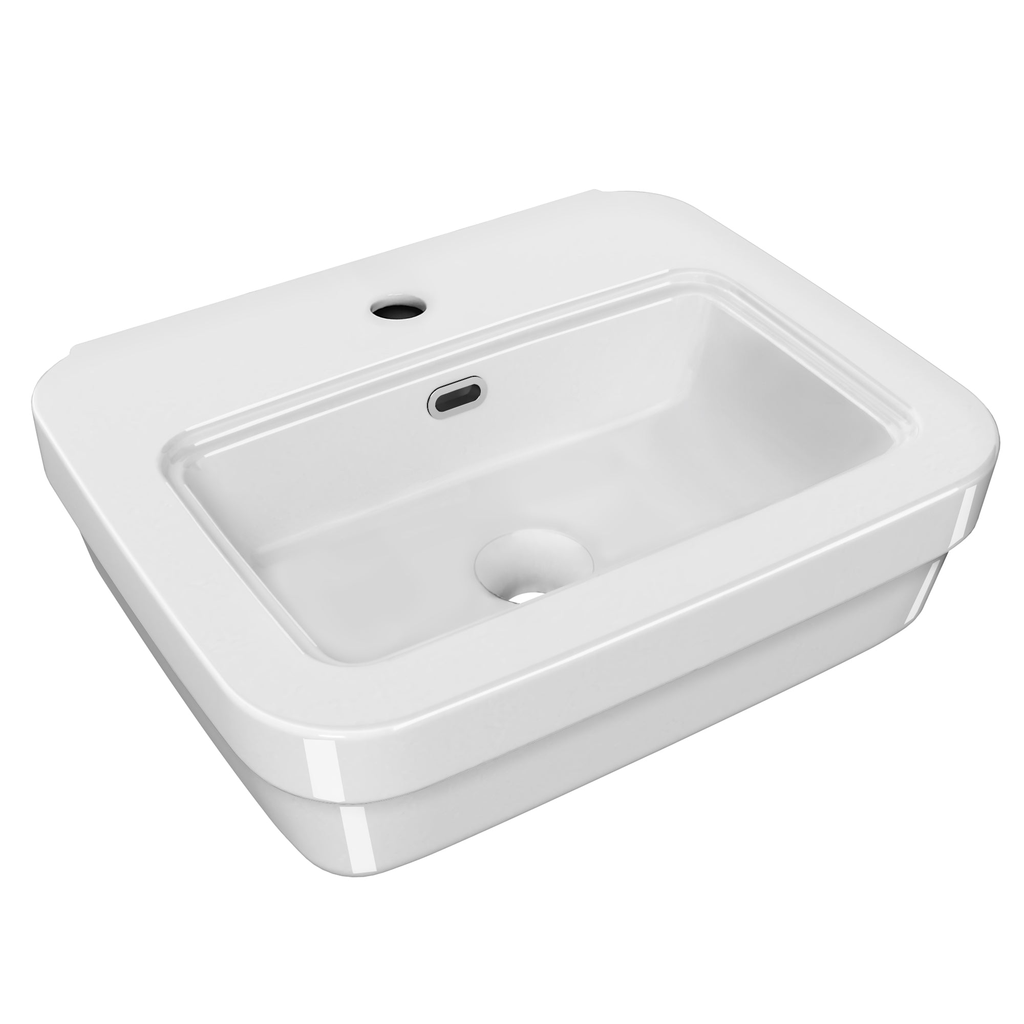 Rectangular Wall Mount Basin with Overflow Control Ledge, Single Faucet Drilling and Overflow