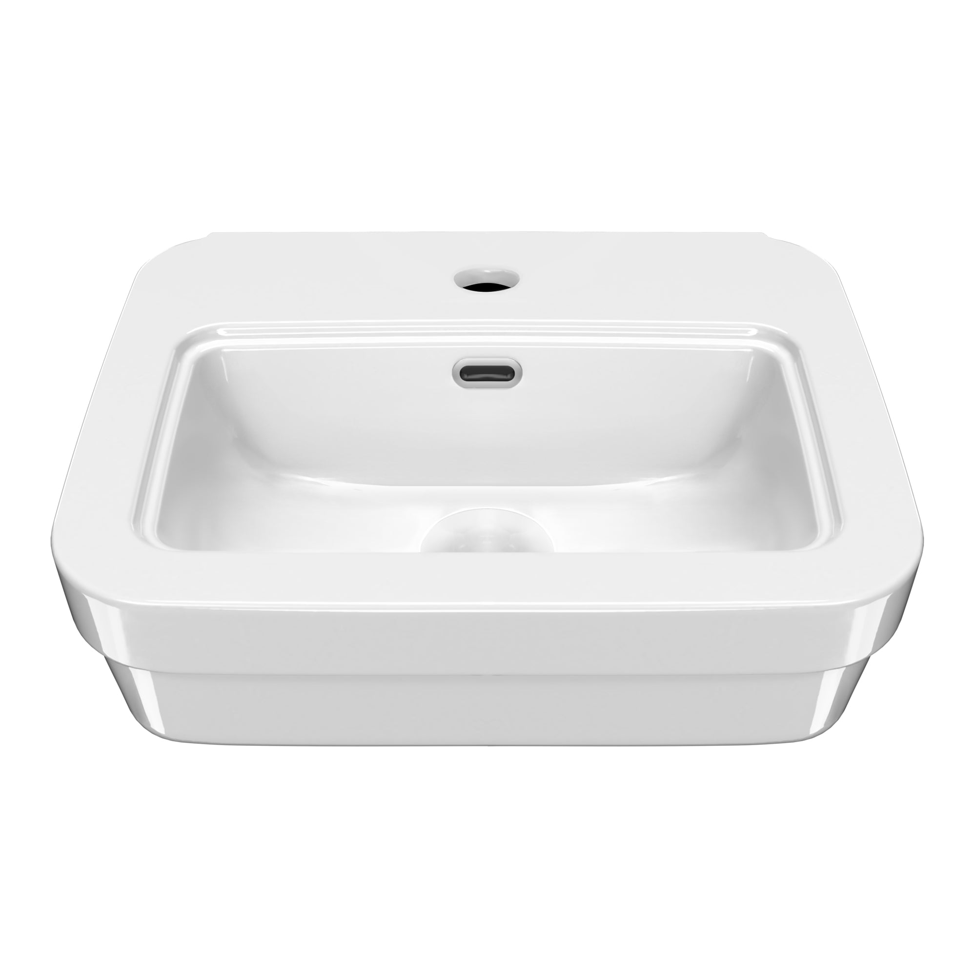 Rectangular Wall Mount Basin with Overflow Control Ledge, Single Faucet Drilling and Overflow