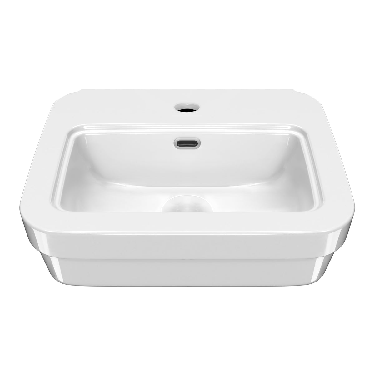 Rectangular Wall Mount Basin with Overflow Control Ledge, Single Faucet Drilling and Overflow