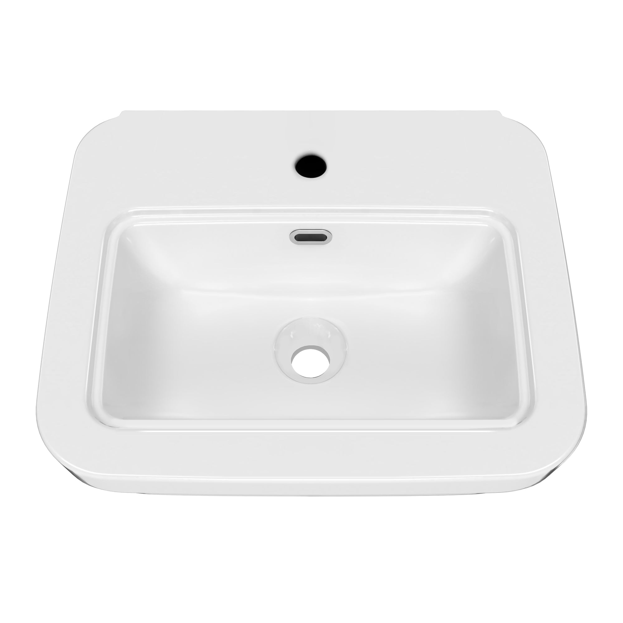 Rectangular Wall Mount Basin with Overflow Control Ledge, Single Faucet Drilling and Overflow