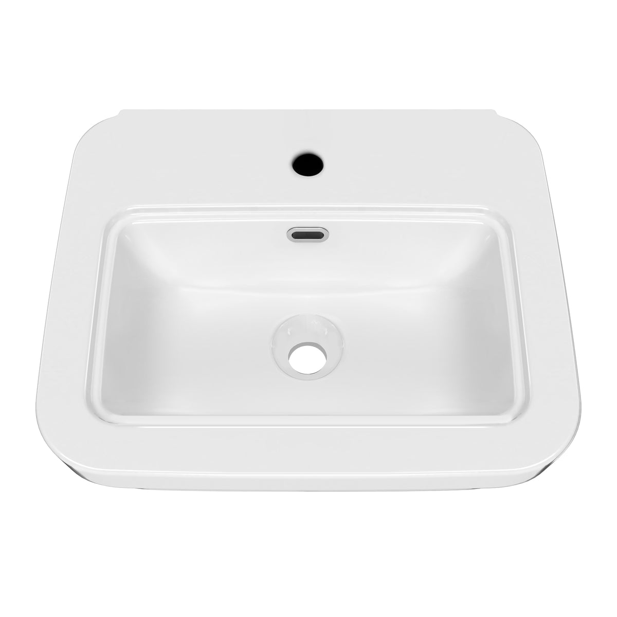 Rectangular Wall Mount Basin with Overflow Control Ledge, Single Faucet Drilling and Overflow