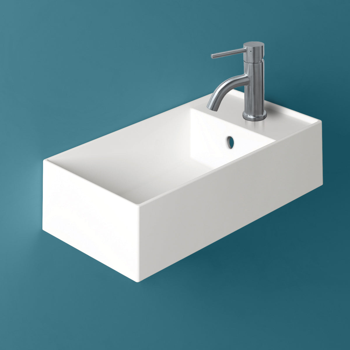 Rectangular Wall Mount Basin With Right Faucet Drilling
