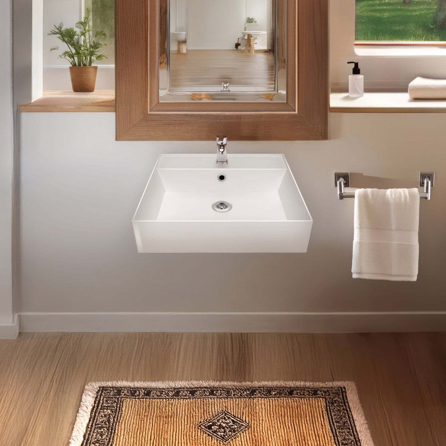 Rectangular Wall Mount Basin with Faucet Drilling Options and Overflow