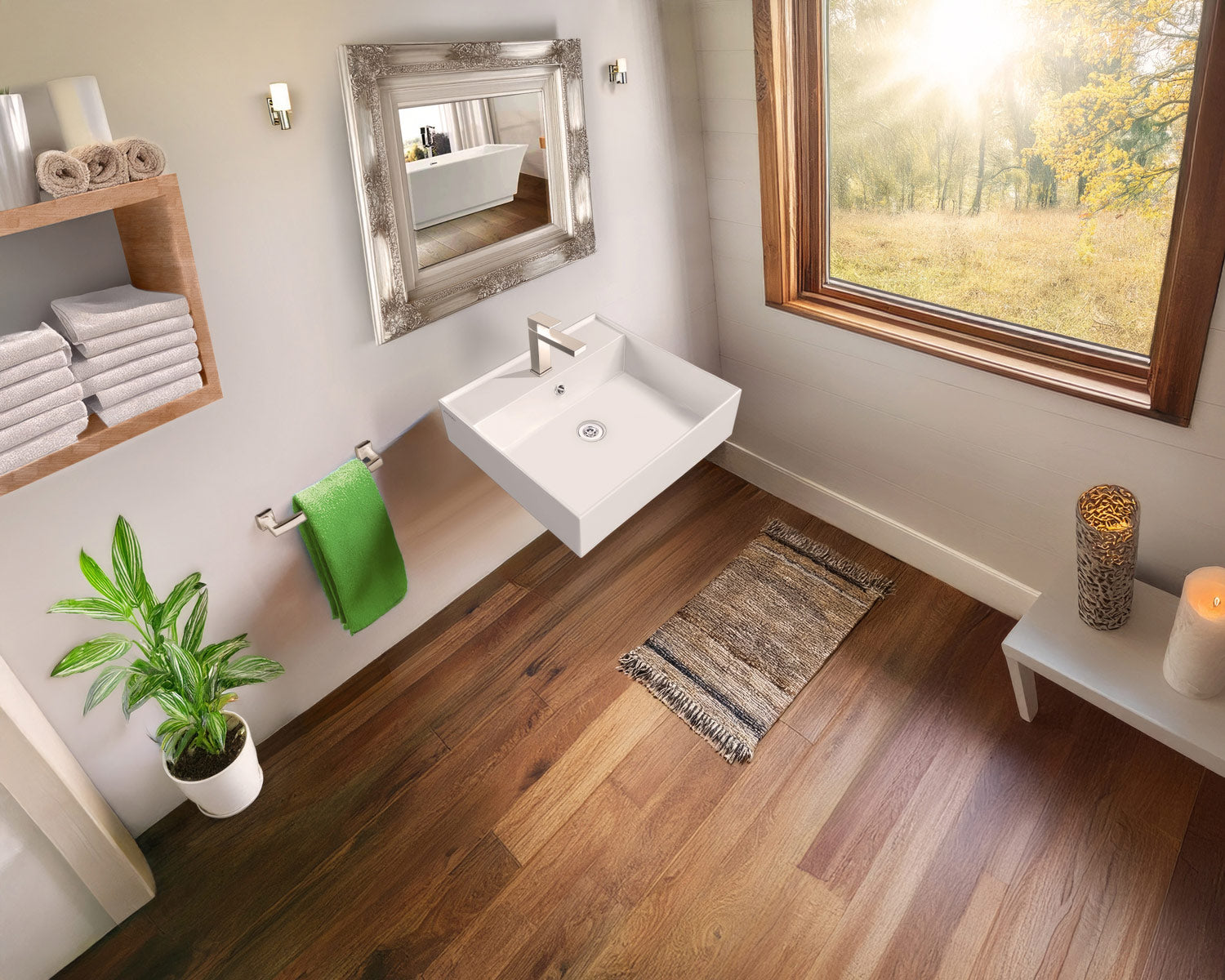 Rectangular Wall Mount Basin with Faucet Drilling Options and Overflow