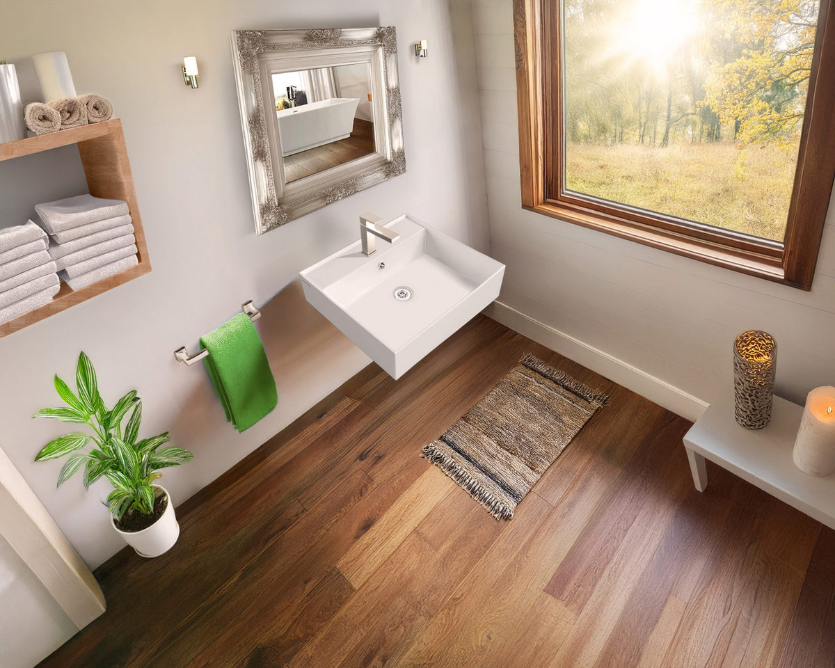 Rectangular Wall Mount Basin with Faucet Drilling Options and Overflow