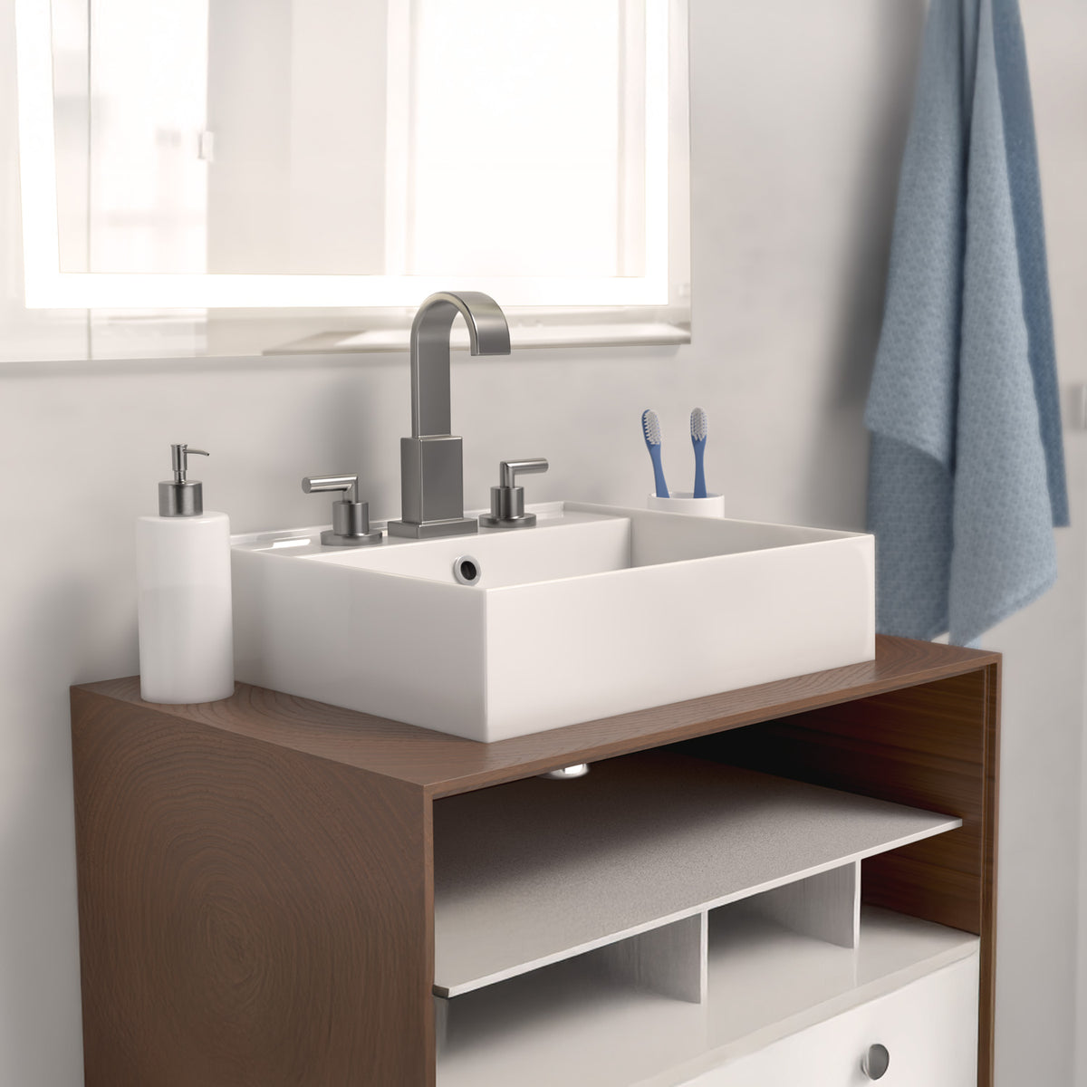 Rectangular Wall Mount Basin with Faucet Drilling Options and Overflow