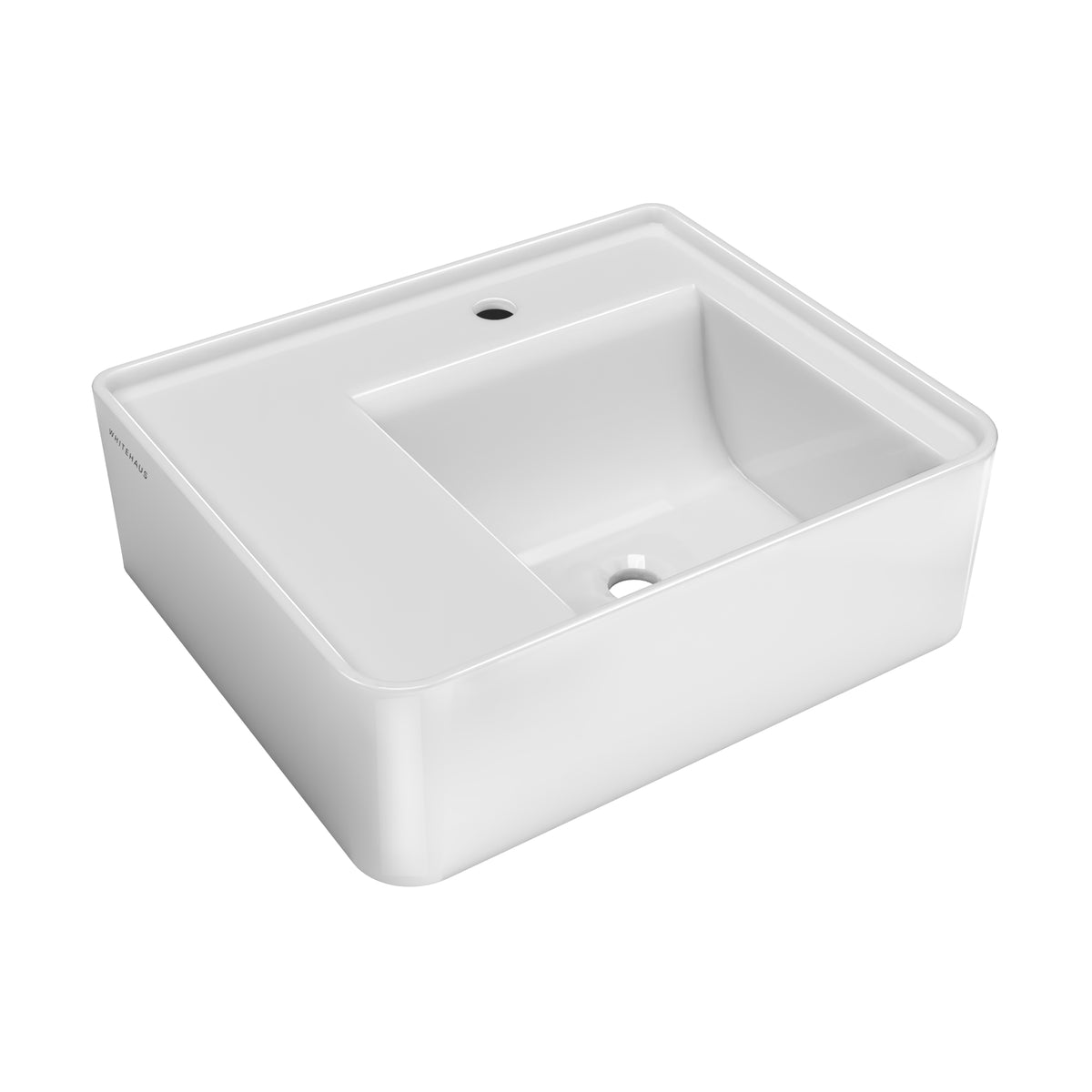 Rectangular Wall Mount Basin with Faucet Drilling Options and Rear Center Drain Location