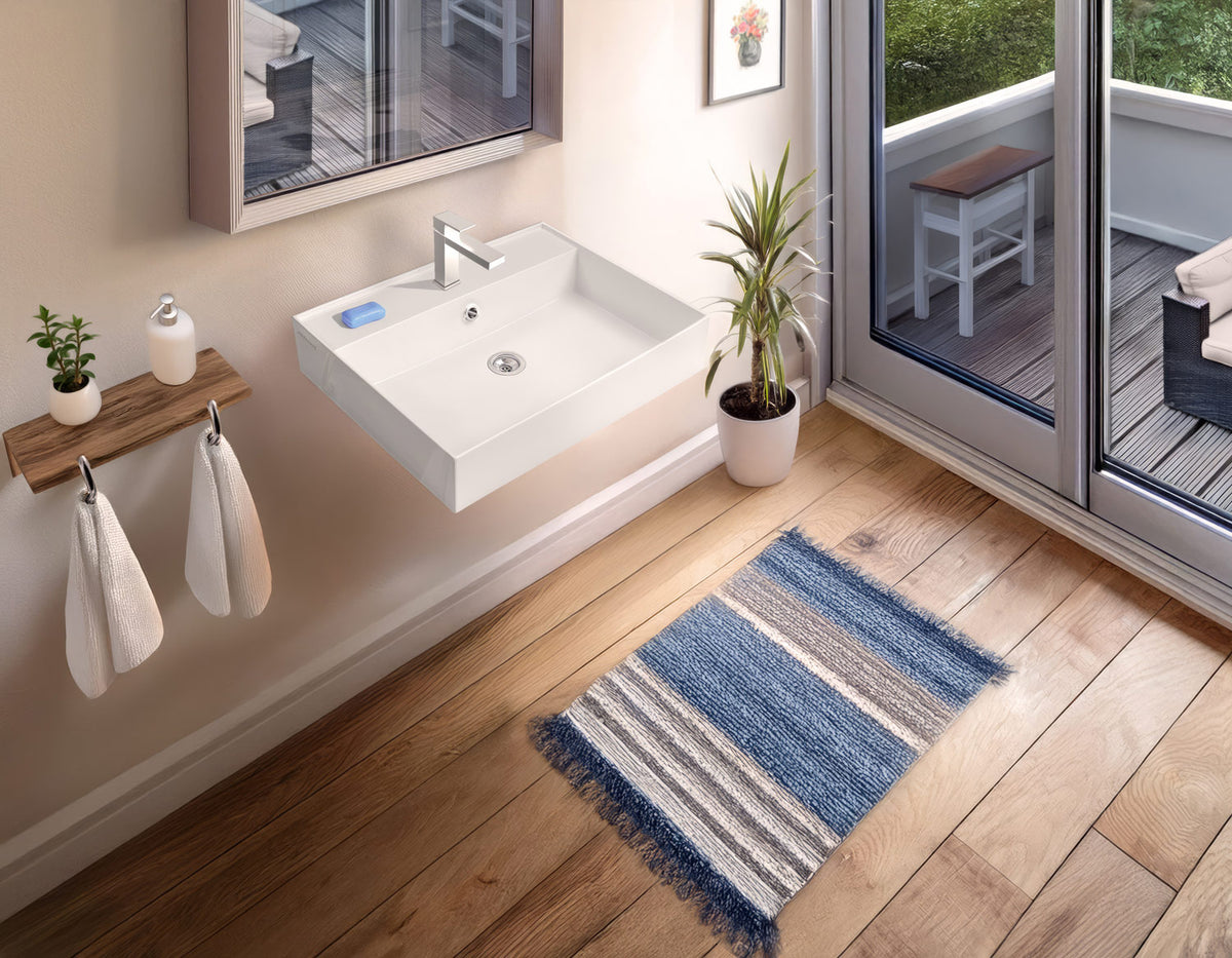 Rectangular Wall Mount Basin with Faucet Drilling Options and Overflow