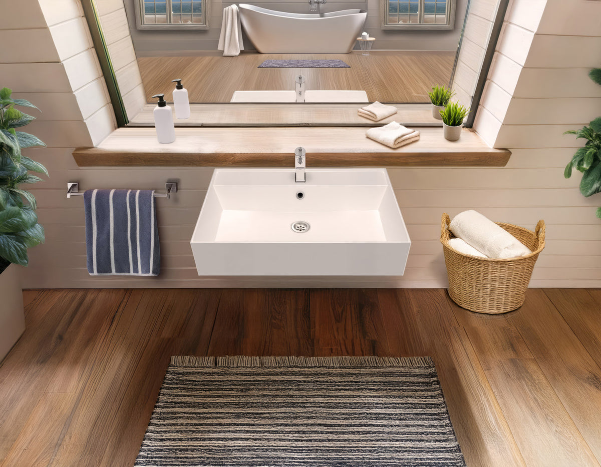 Rectangular Wall Mount Basin with Faucet Drilling Options and Overflow