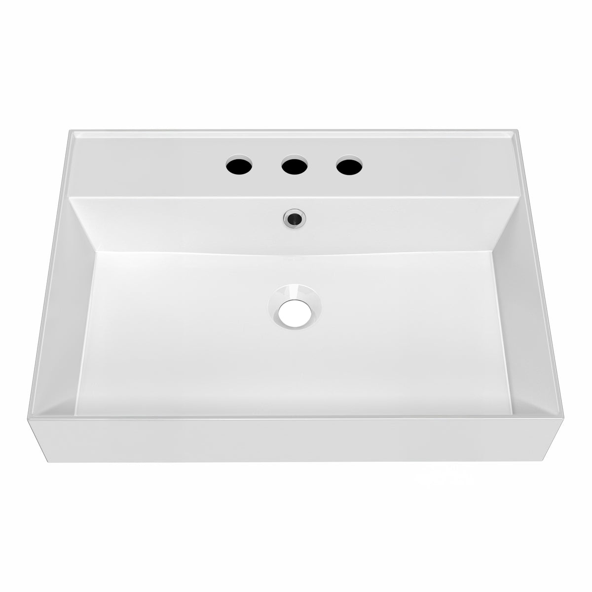 Rectangular Wall Mount Basin with Faucet Drilling Options and Overflow
