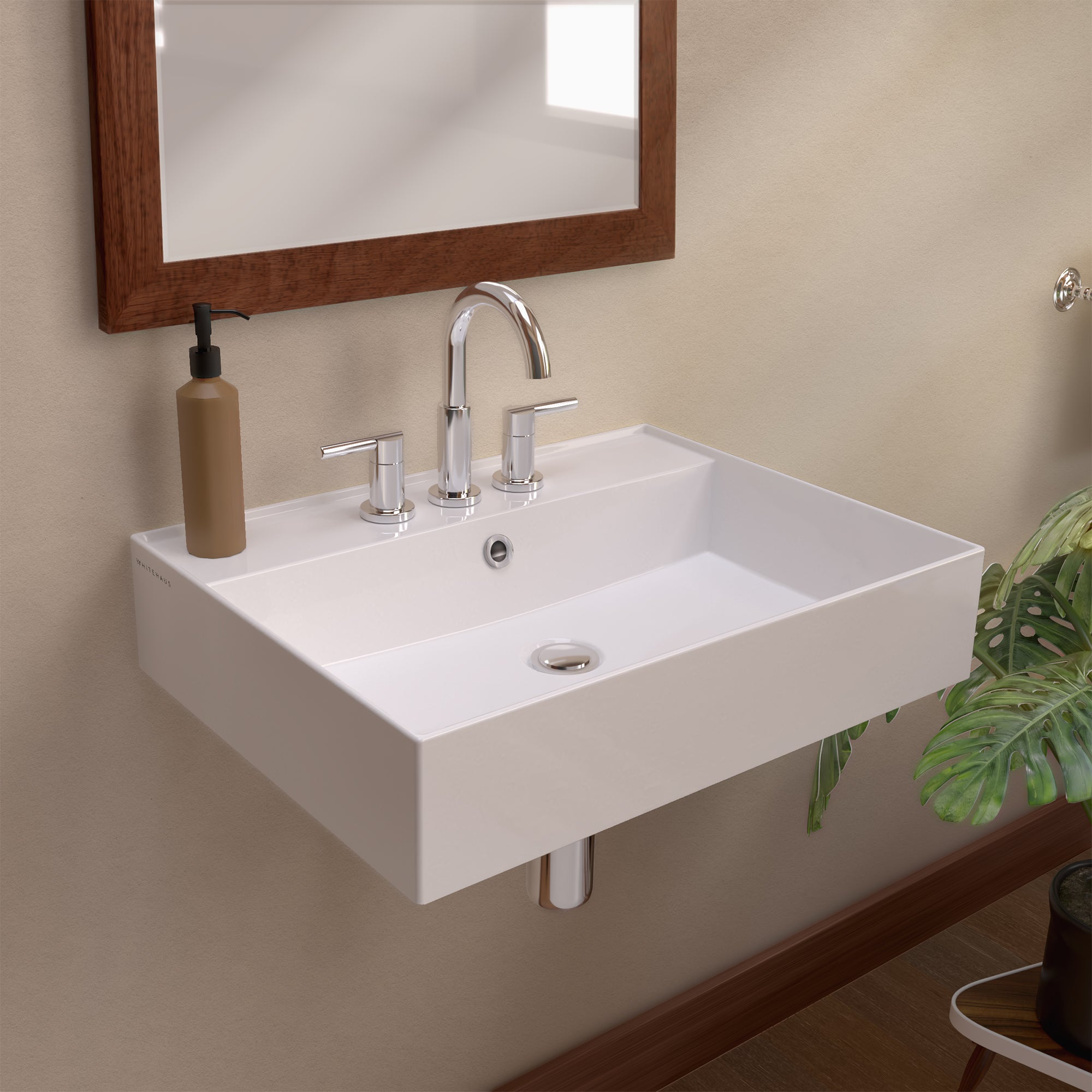 Rectangular Wall Mount Basin with Faucet Drilling Options and Overflow