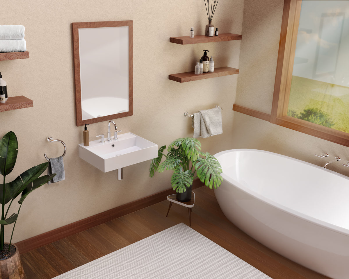Rectangular Wall Mount Basin with Faucet Drilling Options and Overflow