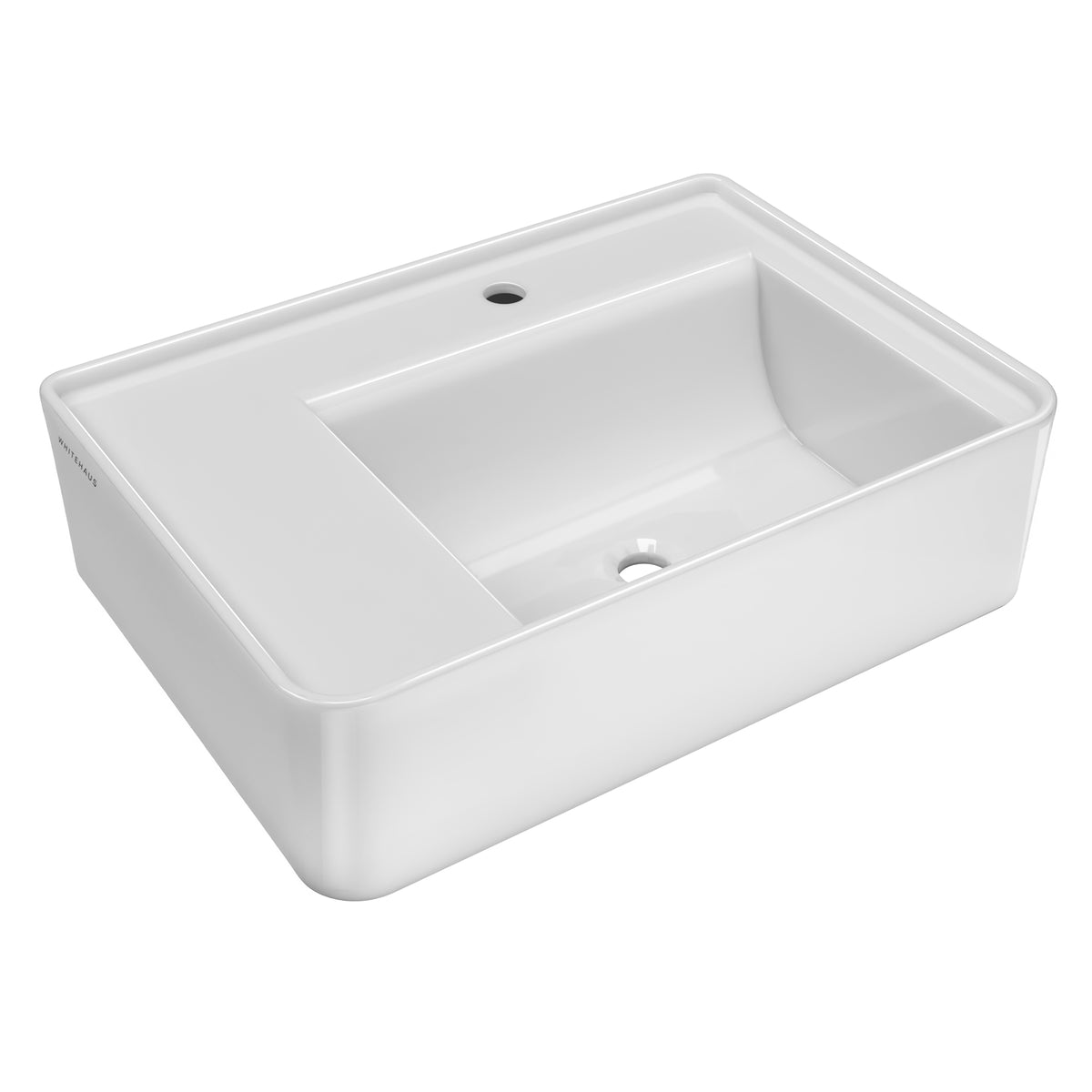 Rectangular Wall Mount Basin with Faucet Drilling Options and Rear Center Drain Location