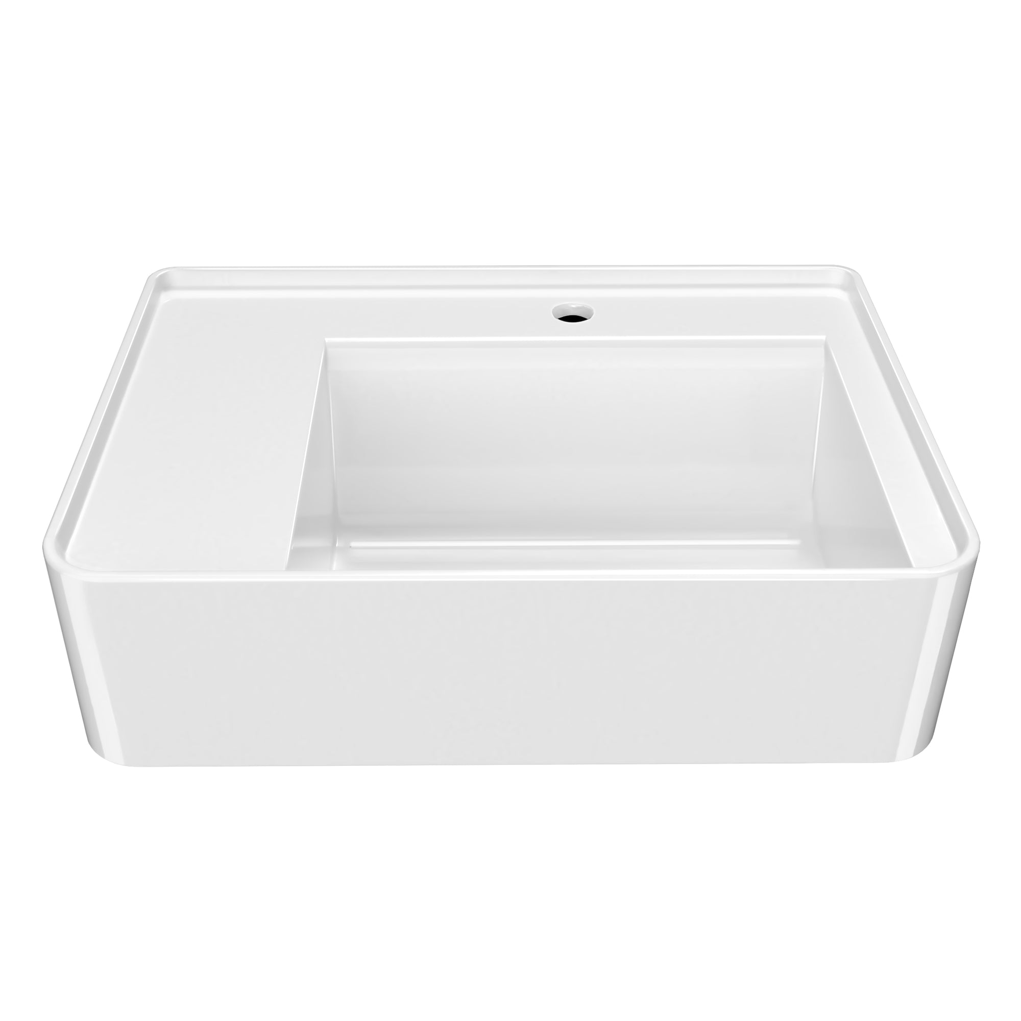 Rectangular Wall Mount Basin with Faucet Drilling Options and Rear Center Drain Location