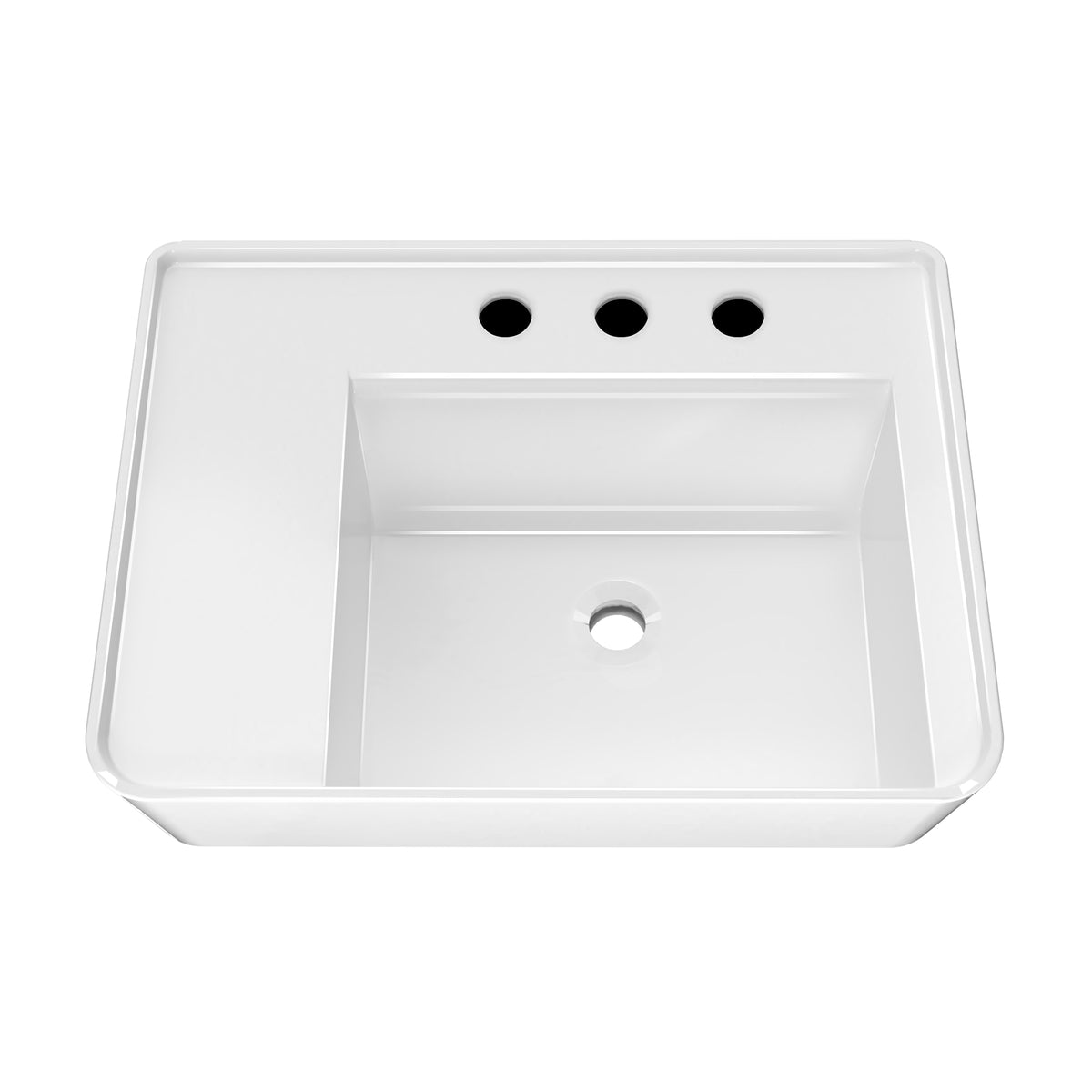 Rectangular Wall Mount Basin with Faucet Drilling Options and Rear Center Drain Location
